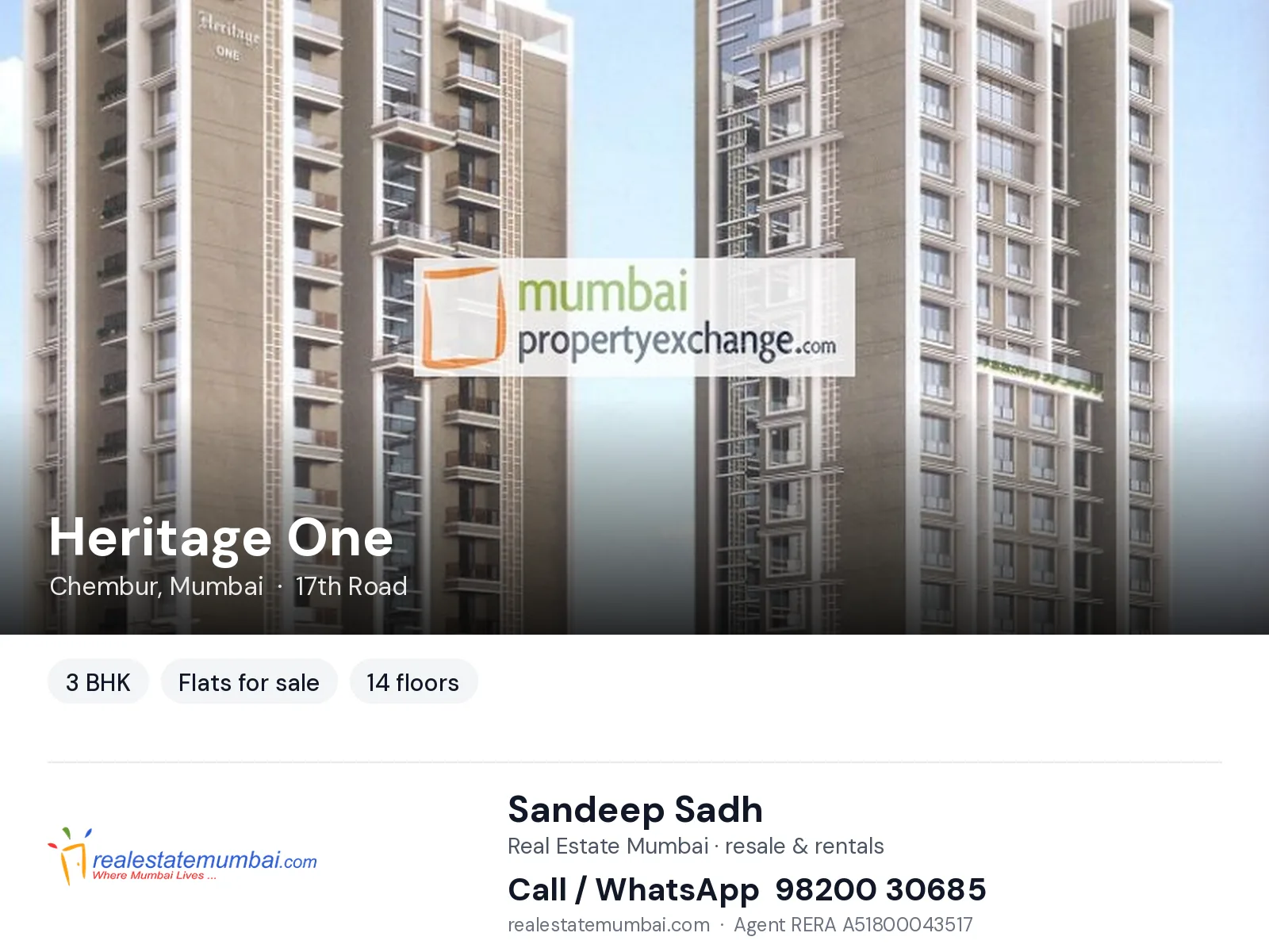 Heritage One, Chembur, Mumbai — 3 BHK flats for sale | Real Estate Mumbai, Sandeep Sadh 98200 30685