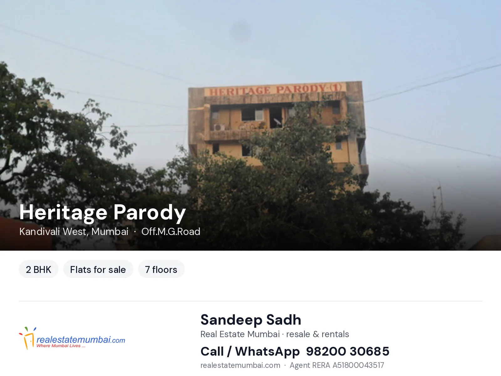 Heritage Parody, Kandivali West, Mumbai — 2 BHK flats for sale | Real Estate Mumbai, Sandeep Sadh 98200 30685