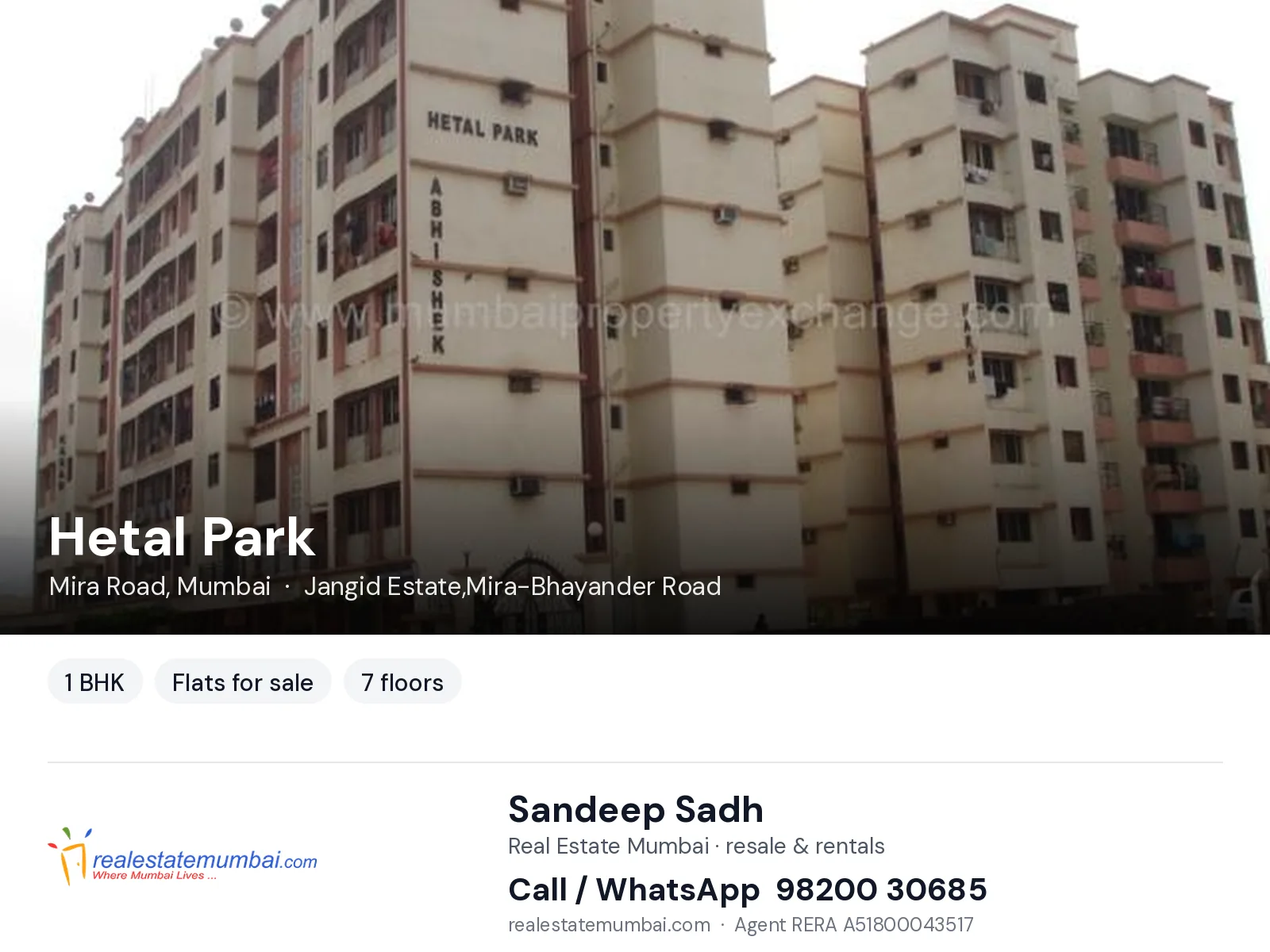Hetal Park, Mira Road, Mumbai — 1 BHK flats for sale | Real Estate Mumbai, Sandeep Sadh 98200 30685
