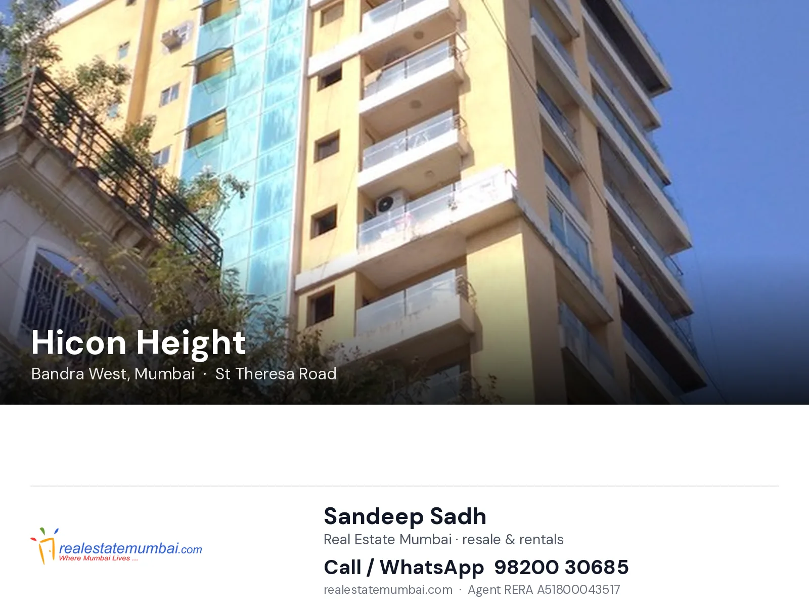 Hicon Height, Bandra West, Mumbai — flats | Real Estate Mumbai, Sandeep Sadh 98200 30685