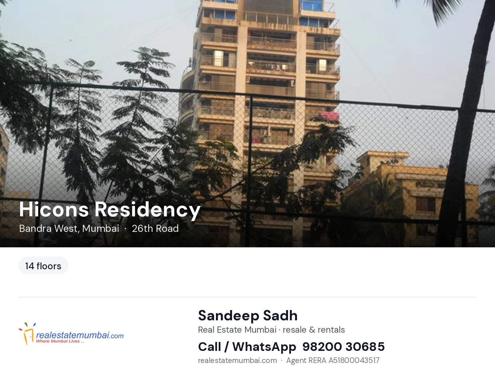 Hicons Residency, Bandra West, Mumbai — flats | Real Estate Mumbai, Sandeep Sadh 98200 30685