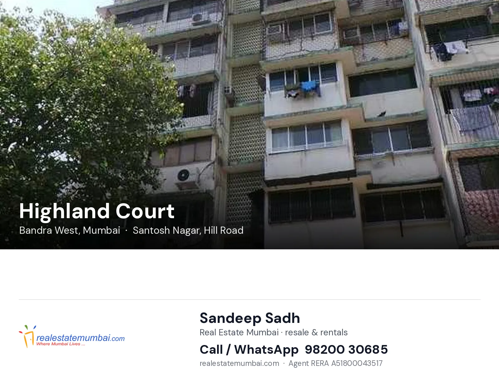 Highland Court, Bandra West, Mumbai — flats | Real Estate Mumbai, Sandeep Sadh 98200 30685