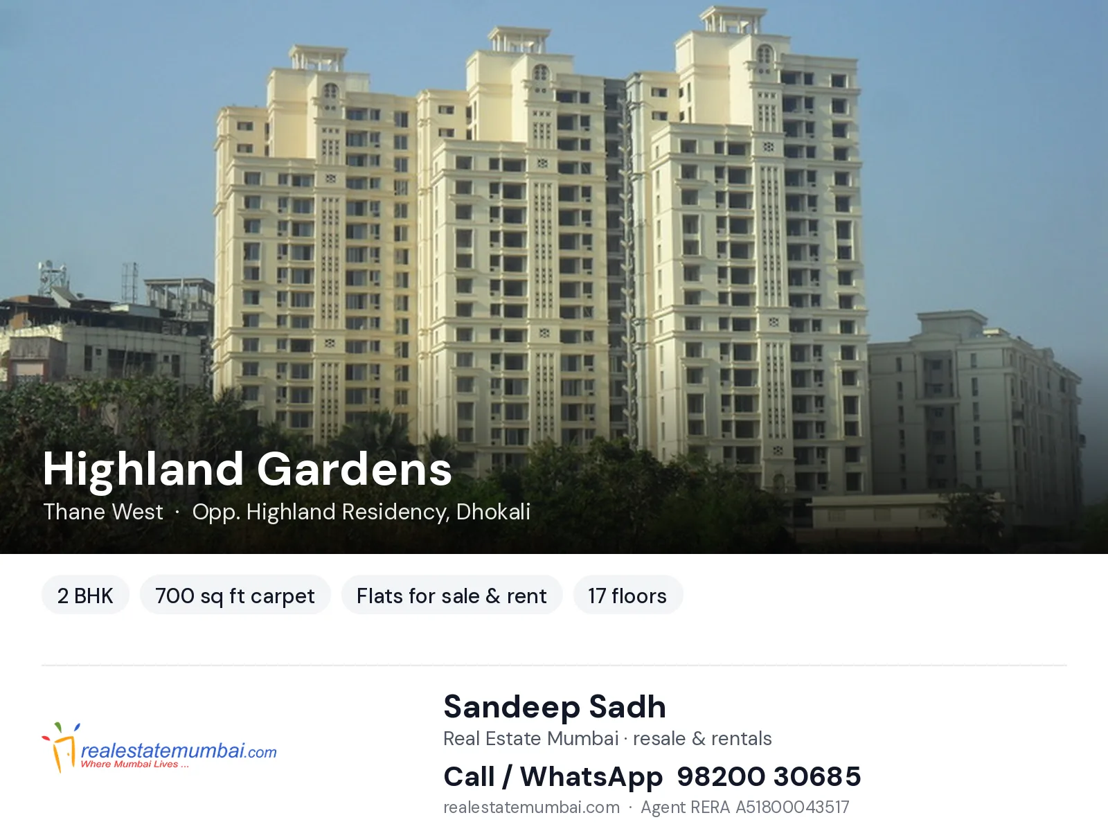 Highland Gardens, Thane West — 2 BHK flats for sale & rent | Real Estate Mumbai, Sandeep Sadh 98200 30685