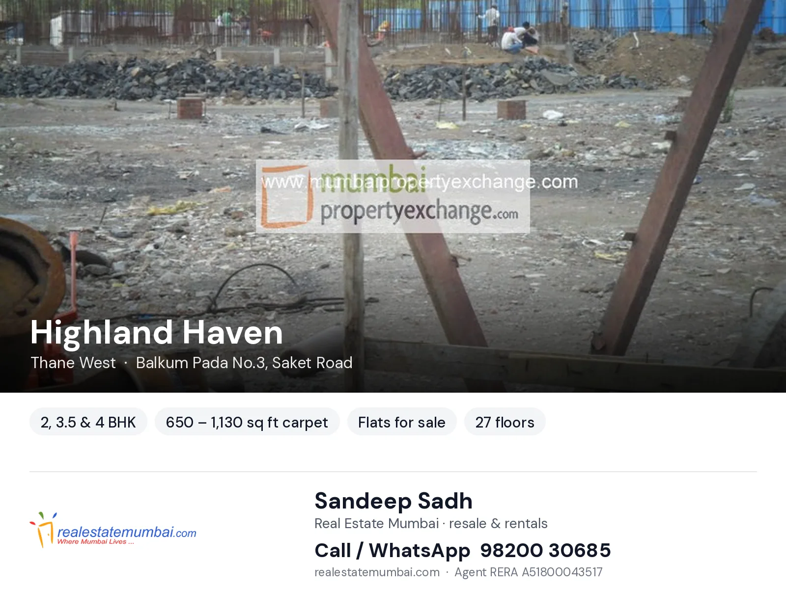 Highland Haven, Thane West — 2, 3.5 & 4 BHK flats for sale | Real Estate Mumbai, Sandeep Sadh 98200 30685