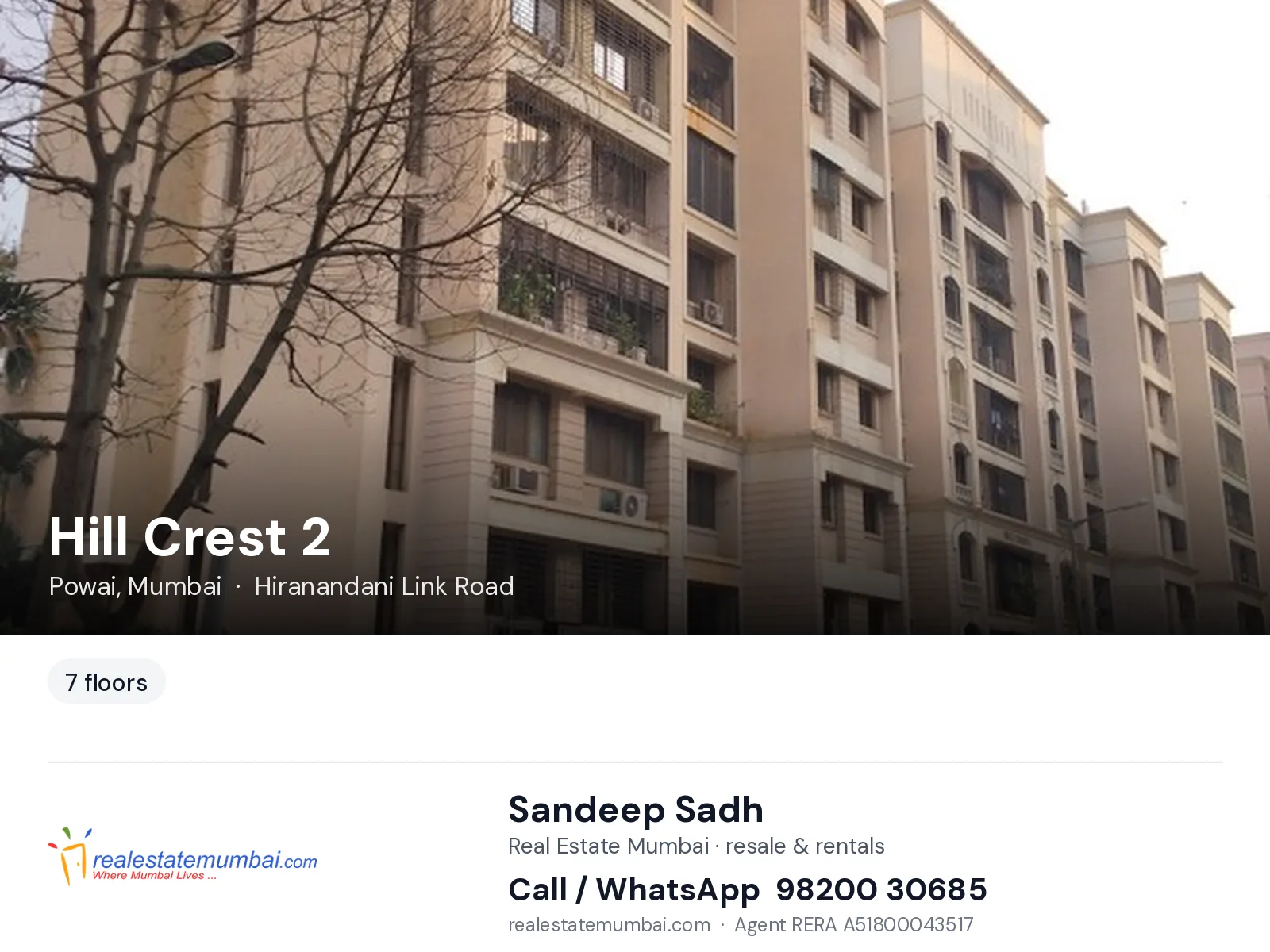 Hill Crest 2, Powai, Mumbai — flats | Real Estate Mumbai, Sandeep Sadh 98200 30685