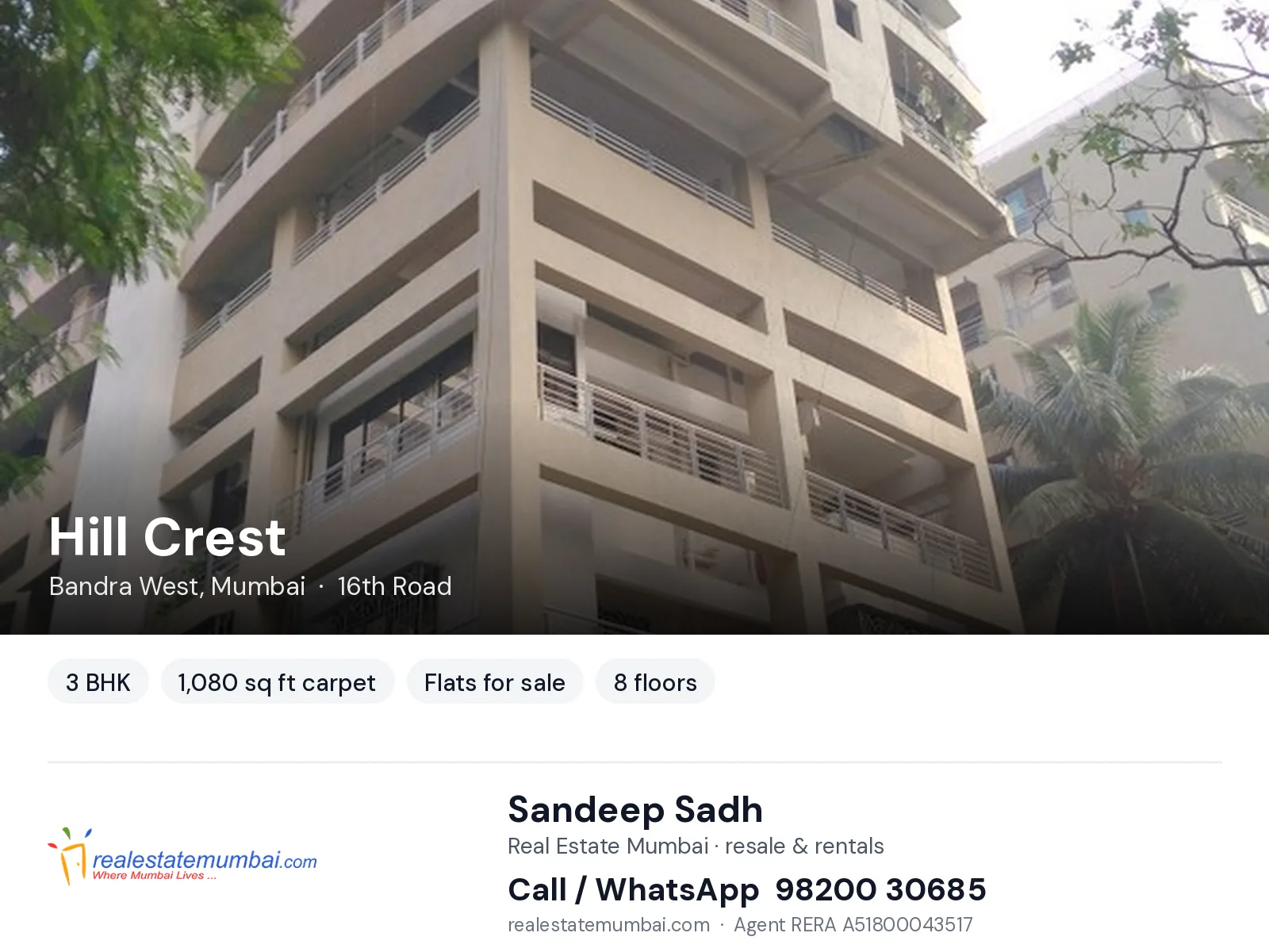 Hill Crest, Bandra West, Mumbai — 3 BHK flats for sale | Real Estate Mumbai, Sandeep Sadh 98200 30685