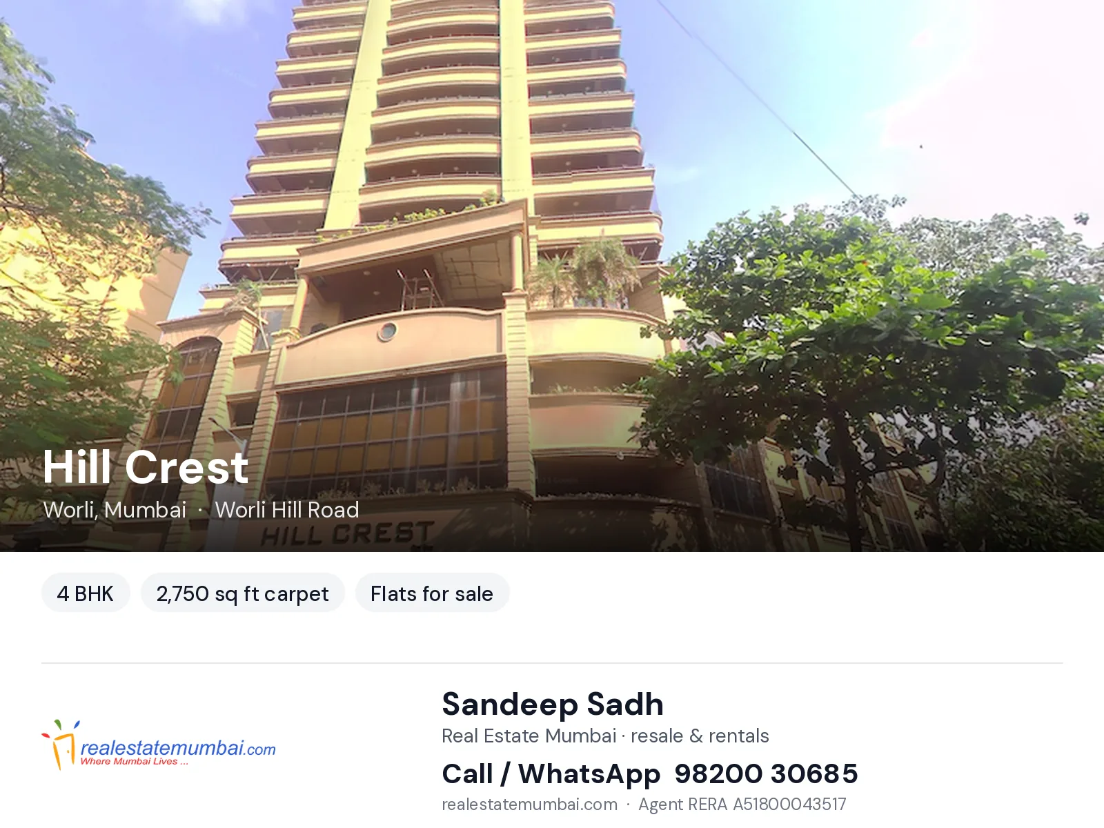 Hill Crest, Worli, Mumbai — 4 BHK flats for sale | Real Estate Mumbai, Sandeep Sadh 98200 30685
