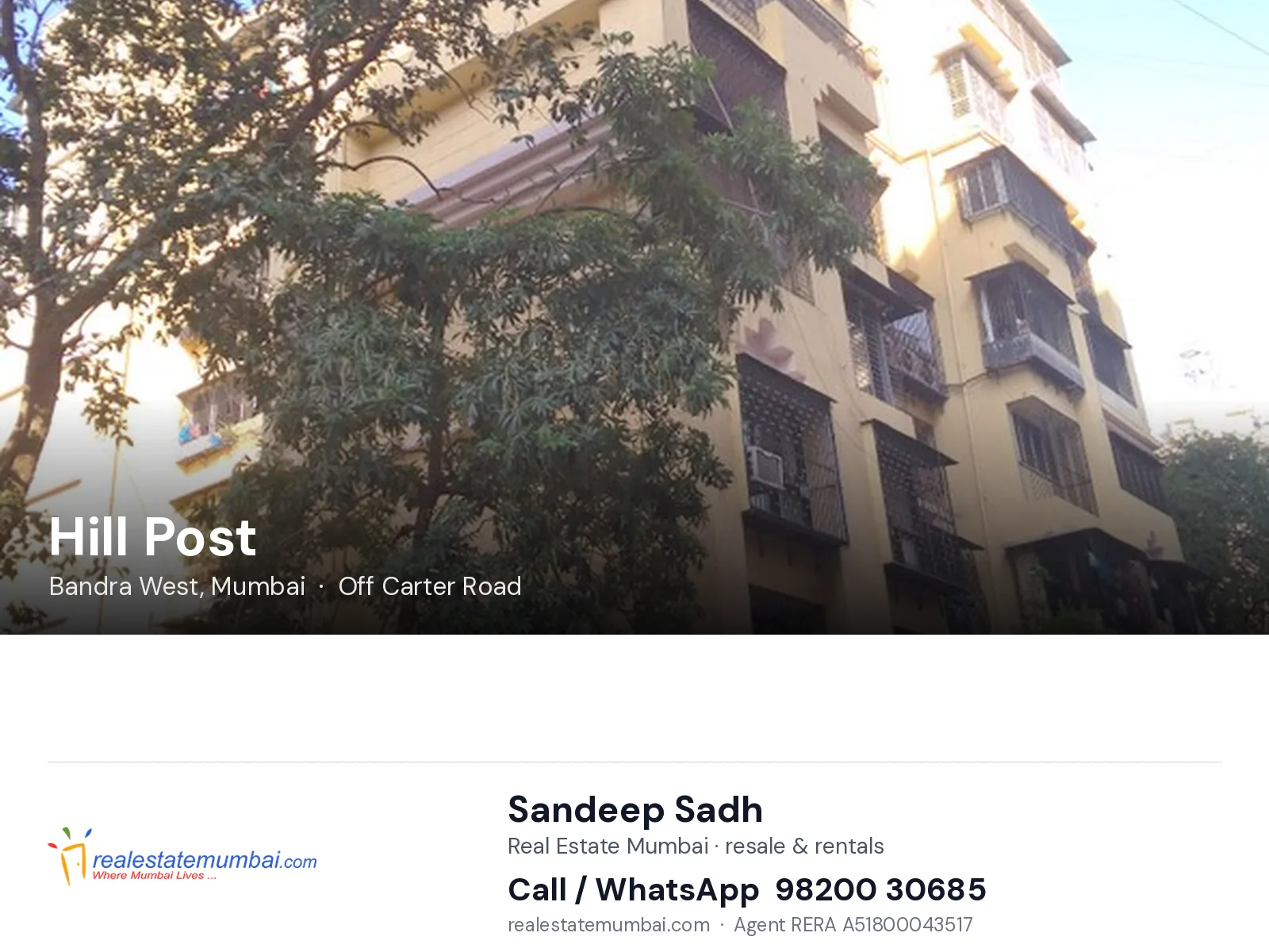 Hill Post, Bandra West, Mumbai — flats | Real Estate Mumbai, Sandeep Sadh 98200 30685