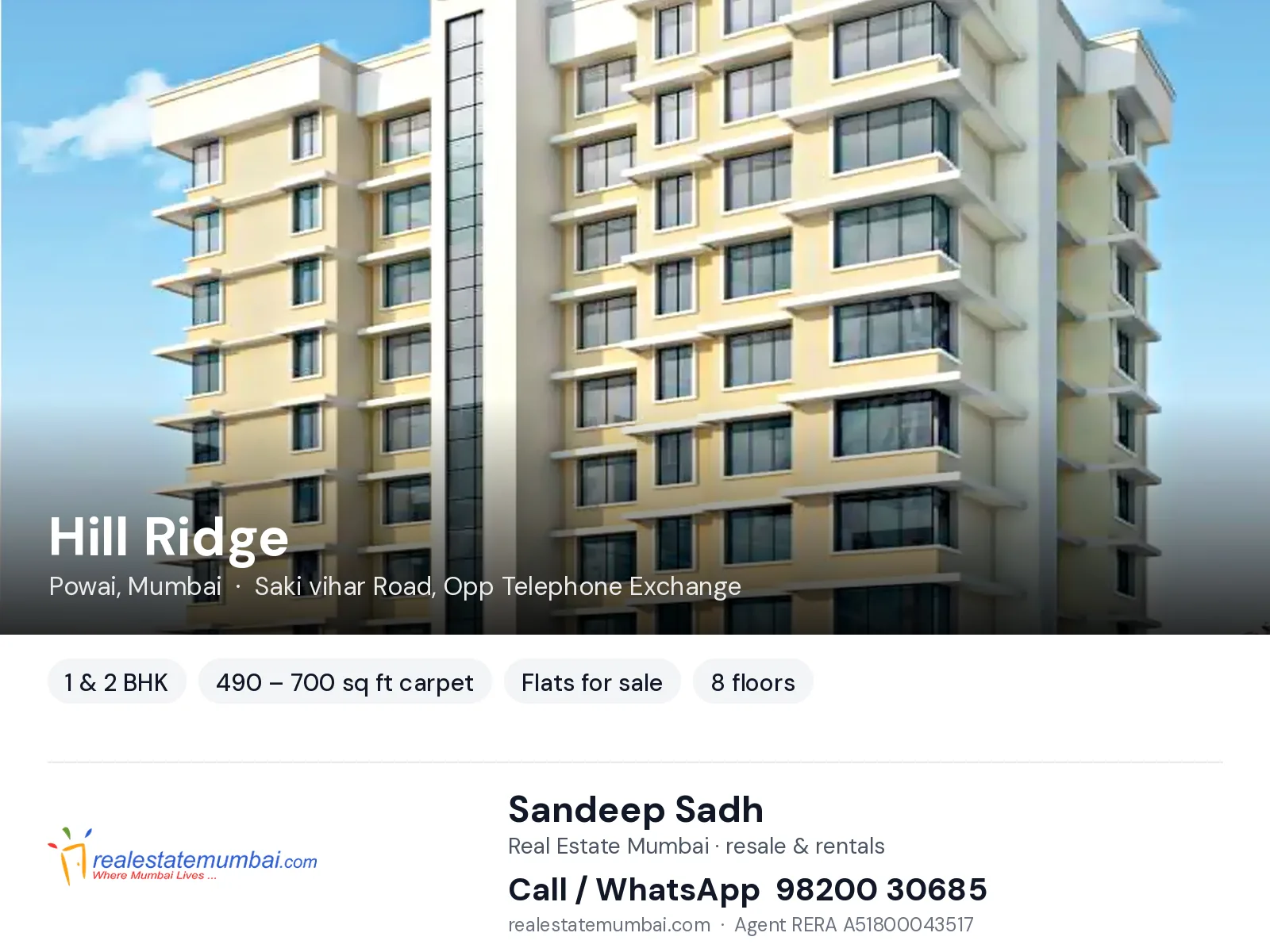 Hill Ridge, Powai, Mumbai — 1 & 2 BHK flats for sale | Real Estate Mumbai, Sandeep Sadh 98200 30685