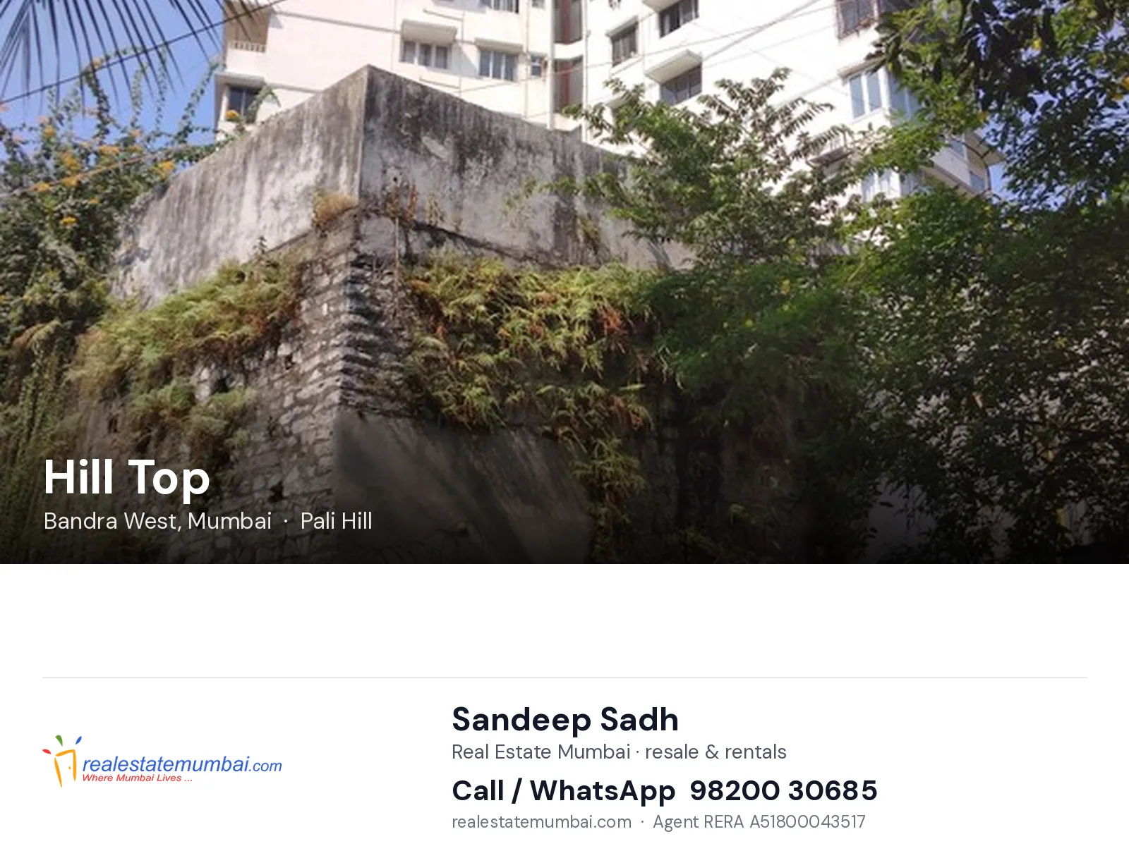Hill Top, Bandra West, Mumbai — flats | Real Estate Mumbai, Sandeep Sadh 98200 30685