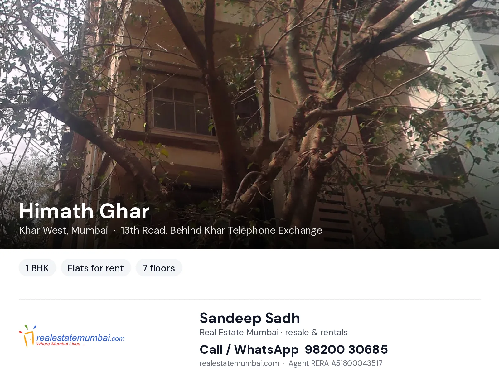 Himath Ghar, Khar West, Mumbai — 1 BHK flats for rent | Real Estate Mumbai, Sandeep Sadh 98200 30685