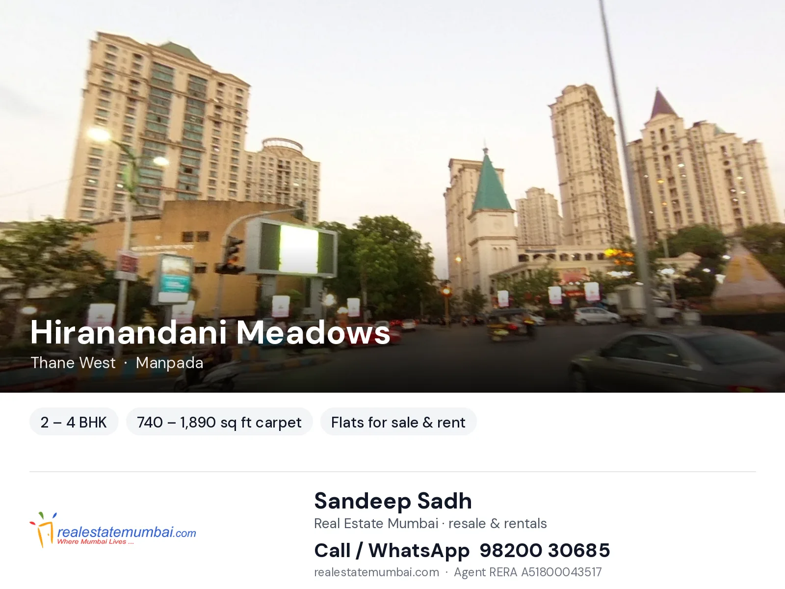 Hiranandani Meadows, Thane West — 2 – 4 BHK flats for sale & rent | Real Estate Mumbai, Sandeep Sadh 98200 30685