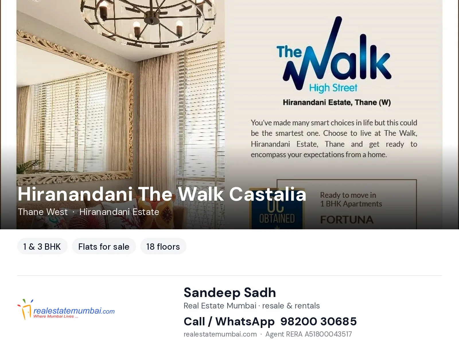 Hiranandani The Walk Castalia, Thane West — 1 & 3 BHK flats for sale | Real Estate Mumbai, Sandeep Sadh 98200 30685