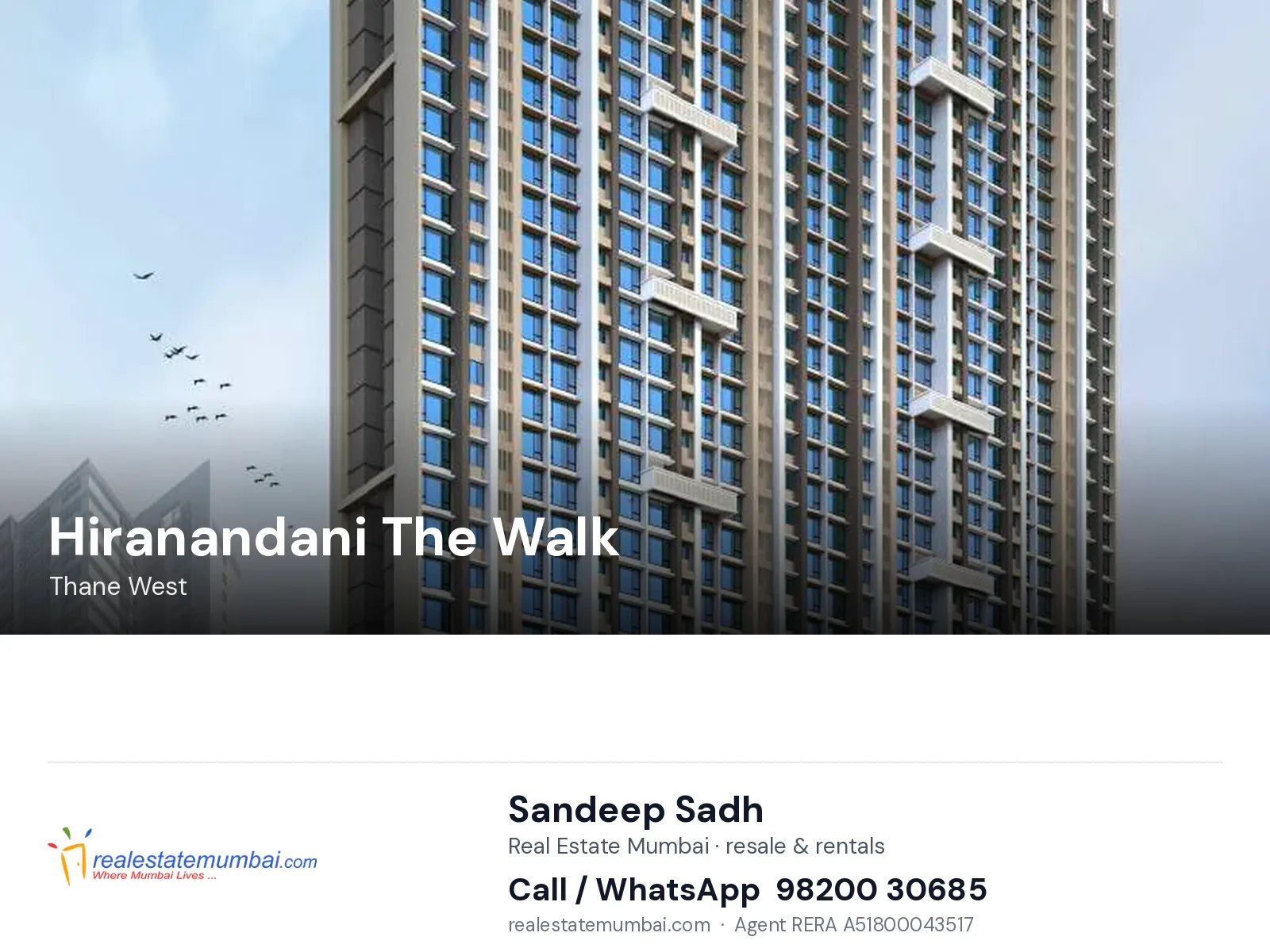 Hiranandani The Walk, Thane West — flats | Real Estate Mumbai, Sandeep Sadh 98200 30685