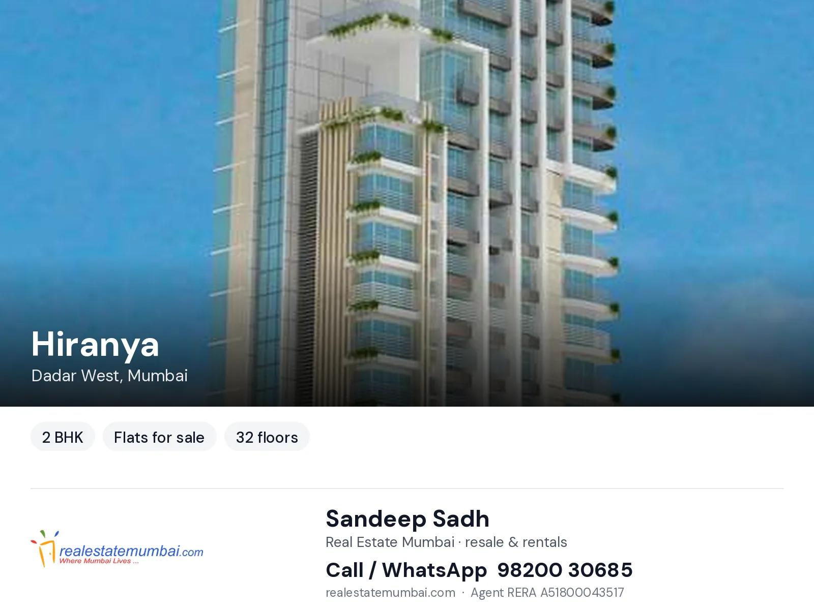 Hiranya, Dadar West, Mumbai — 2 BHK flats for sale | Real Estate Mumbai, Sandeep Sadh 98200 30685