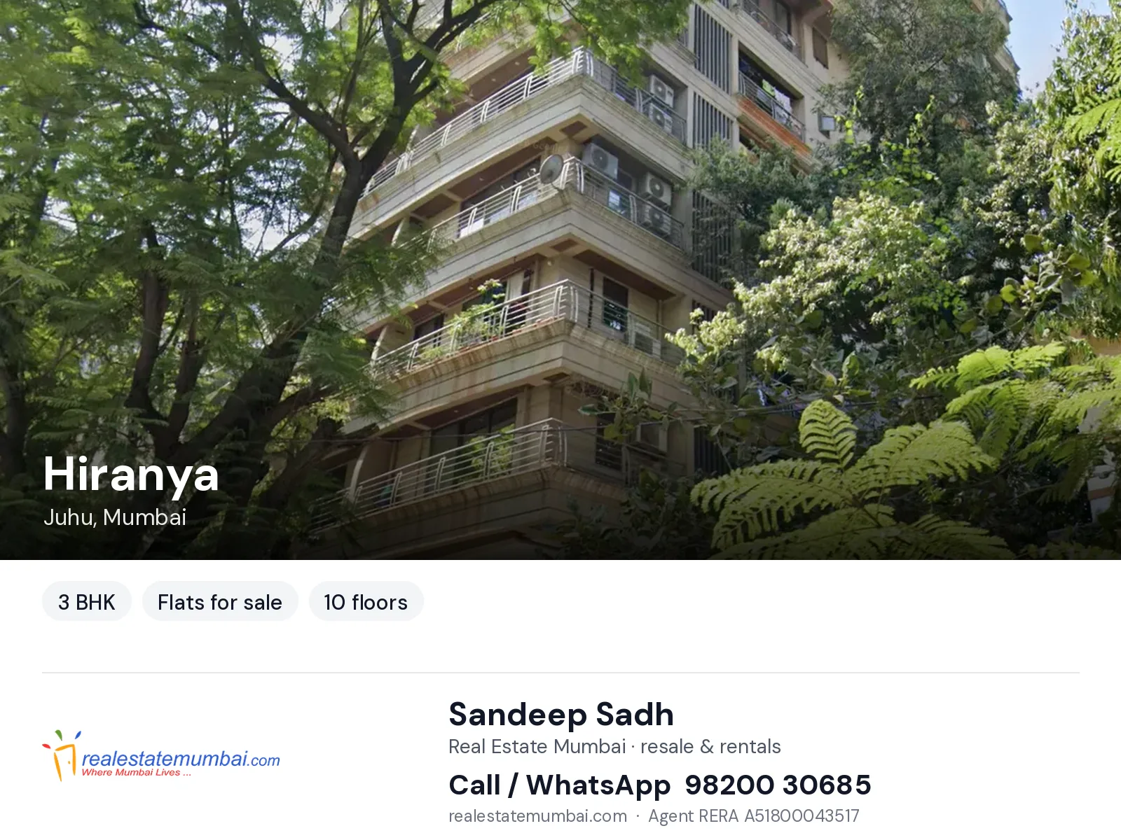 Hiranya, Juhu, Mumbai — 3 BHK flats for sale | Real Estate Mumbai, Sandeep Sadh 98200 30685
