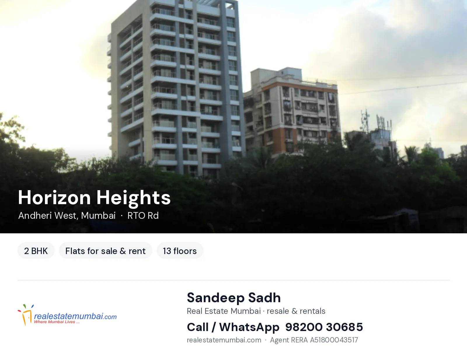 Horizon Heights, Andheri West, Mumbai — 2 BHK flats for sale & rent | Real Estate Mumbai, Sandeep Sadh 98200 30685
