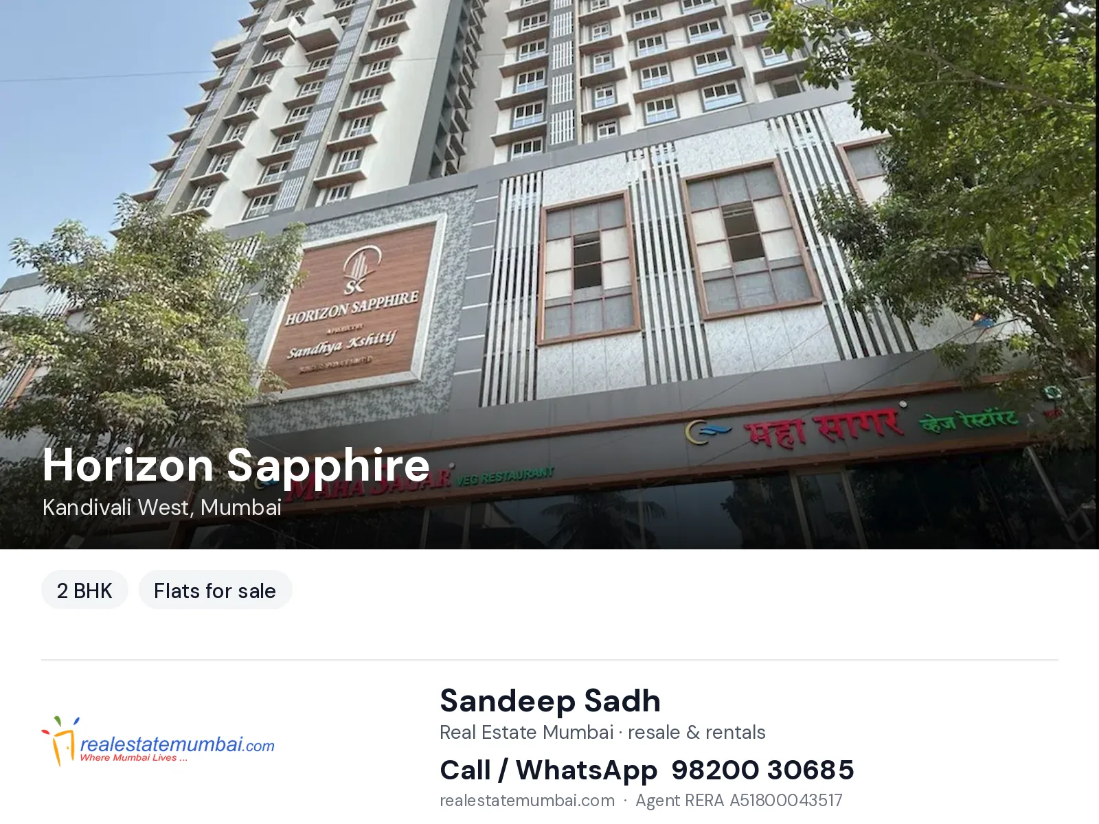 Horizon Sapphire, Kandivali West, Mumbai — 2 BHK flats for sale | Real Estate Mumbai, Sandeep Sadh 98200 30685