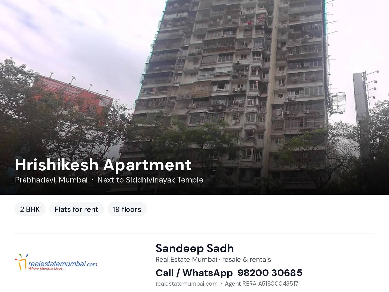 Hrishikesh Apartment, Prabhadevi, Mumbai — 2 BHK flats for rent | Real Estate Mumbai, Sandeep Sadh 98200 30685