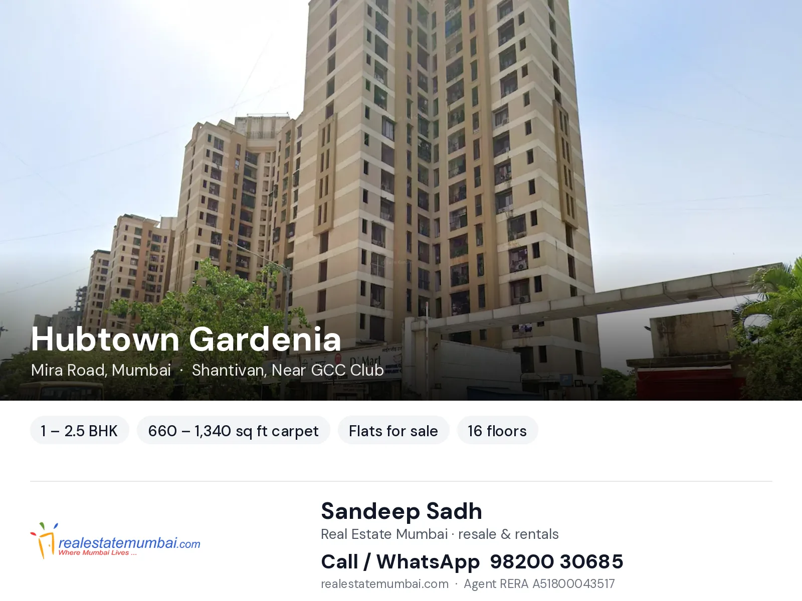 Hubtown Gardenia, Mira Road, Mumbai — 1 – 2.5 BHK flats for sale | Real Estate Mumbai, Sandeep Sadh 98200 30685