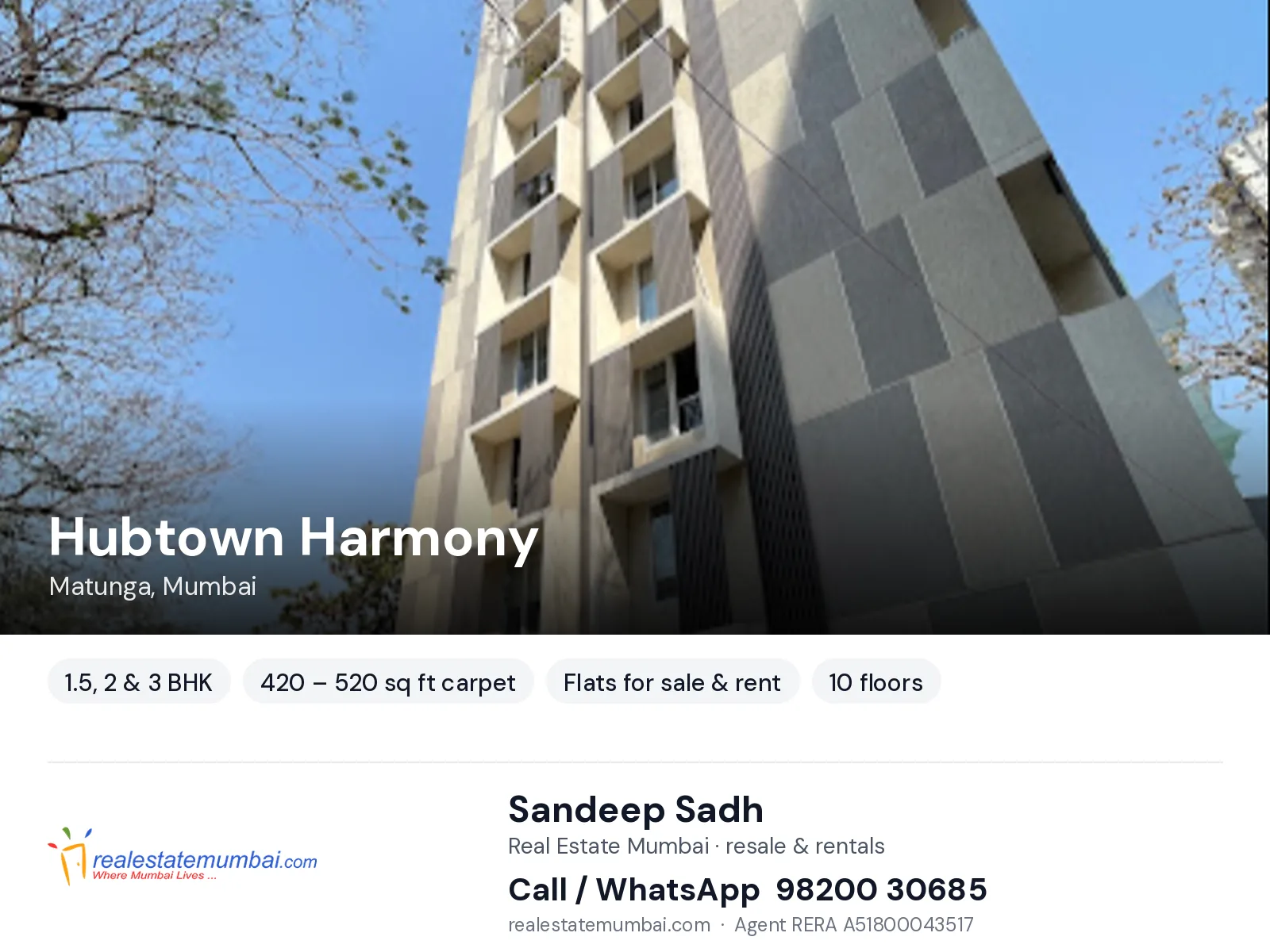Hubtown Harmony, Matunga, Mumbai — 1.5, 2 & 3 BHK flats for sale & rent | Real Estate Mumbai, Sandeep Sadh 98200 30685