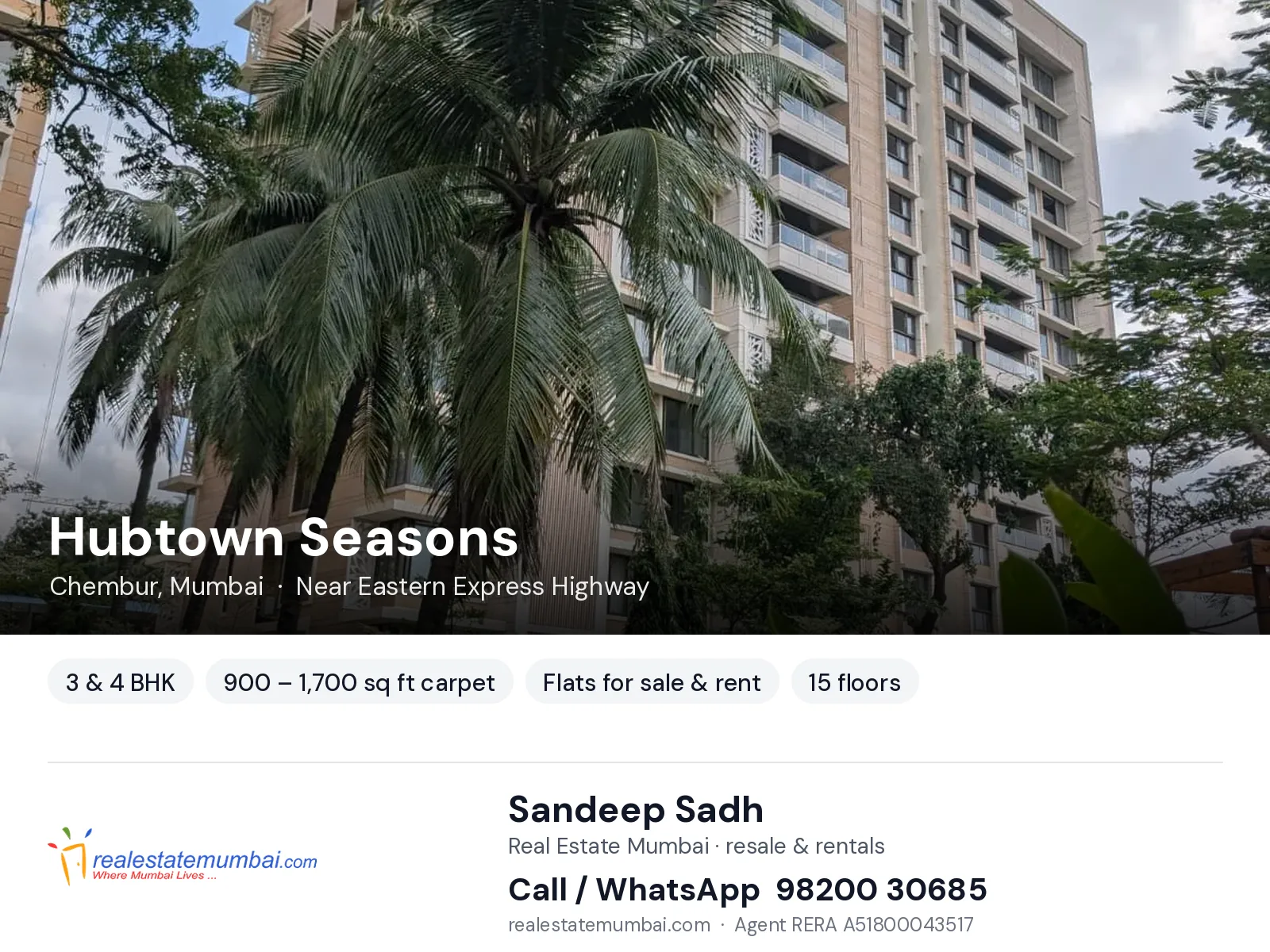 Hubtown Seasons, Chembur, Mumbai — 3 & 4 BHK flats for sale & rent | Real Estate Mumbai, Sandeep Sadh 98200 30685