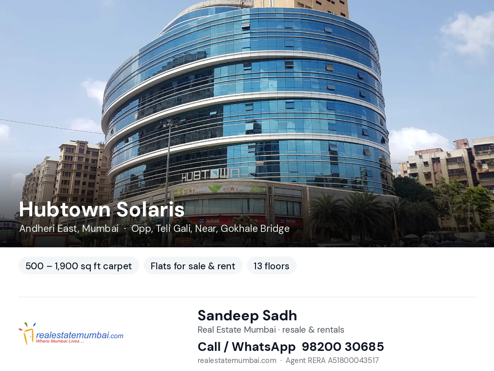 Hubtown Solaris, Andheri East, Mumbai — flats for sale & rent | Real Estate Mumbai, Sandeep Sadh 98200 30685