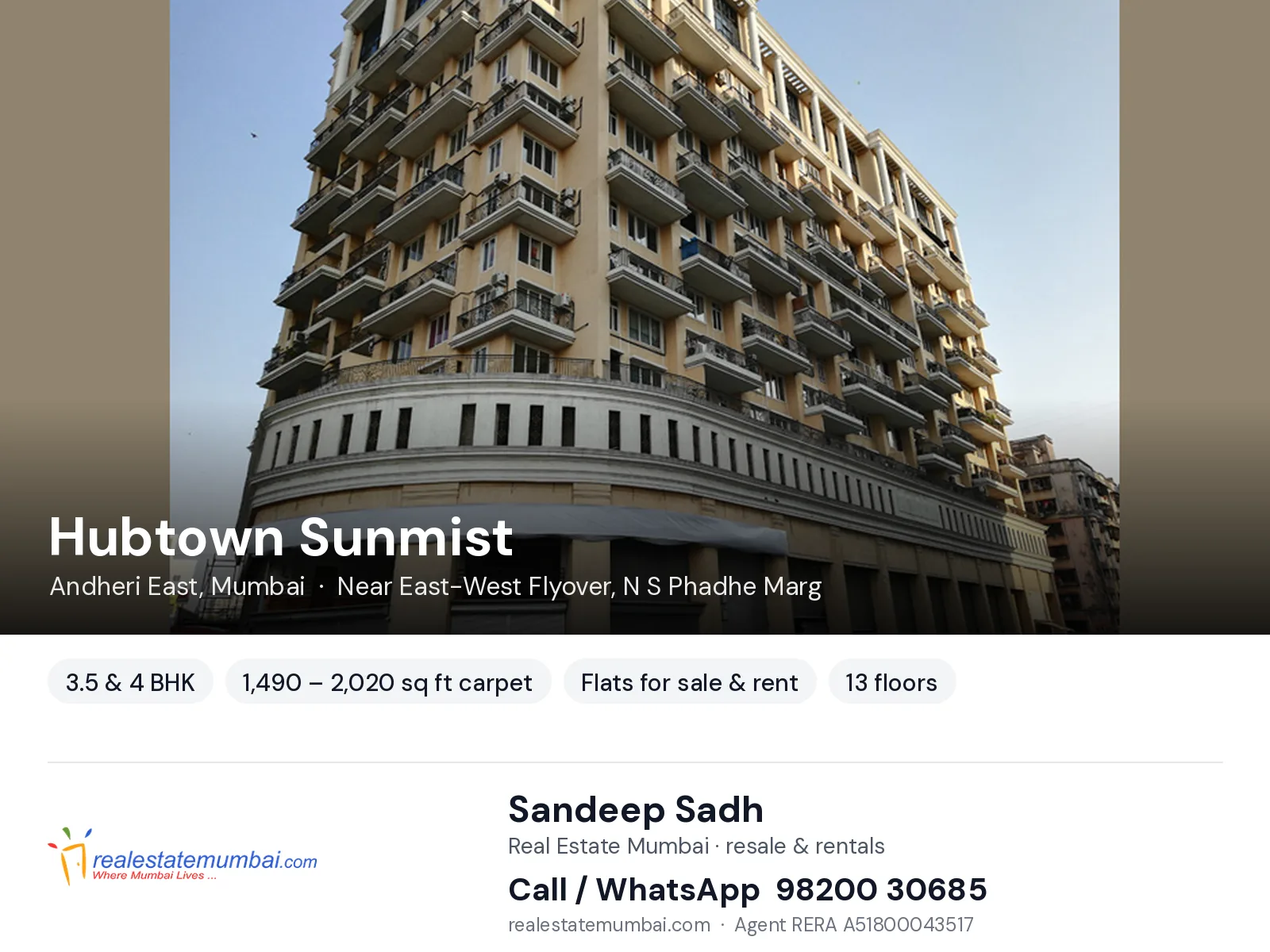 Hubtown Sunmist, Andheri East, Mumbai — 3.5 & 4 BHK flats for sale & rent | Real Estate Mumbai, Sandeep Sadh 98200 30685