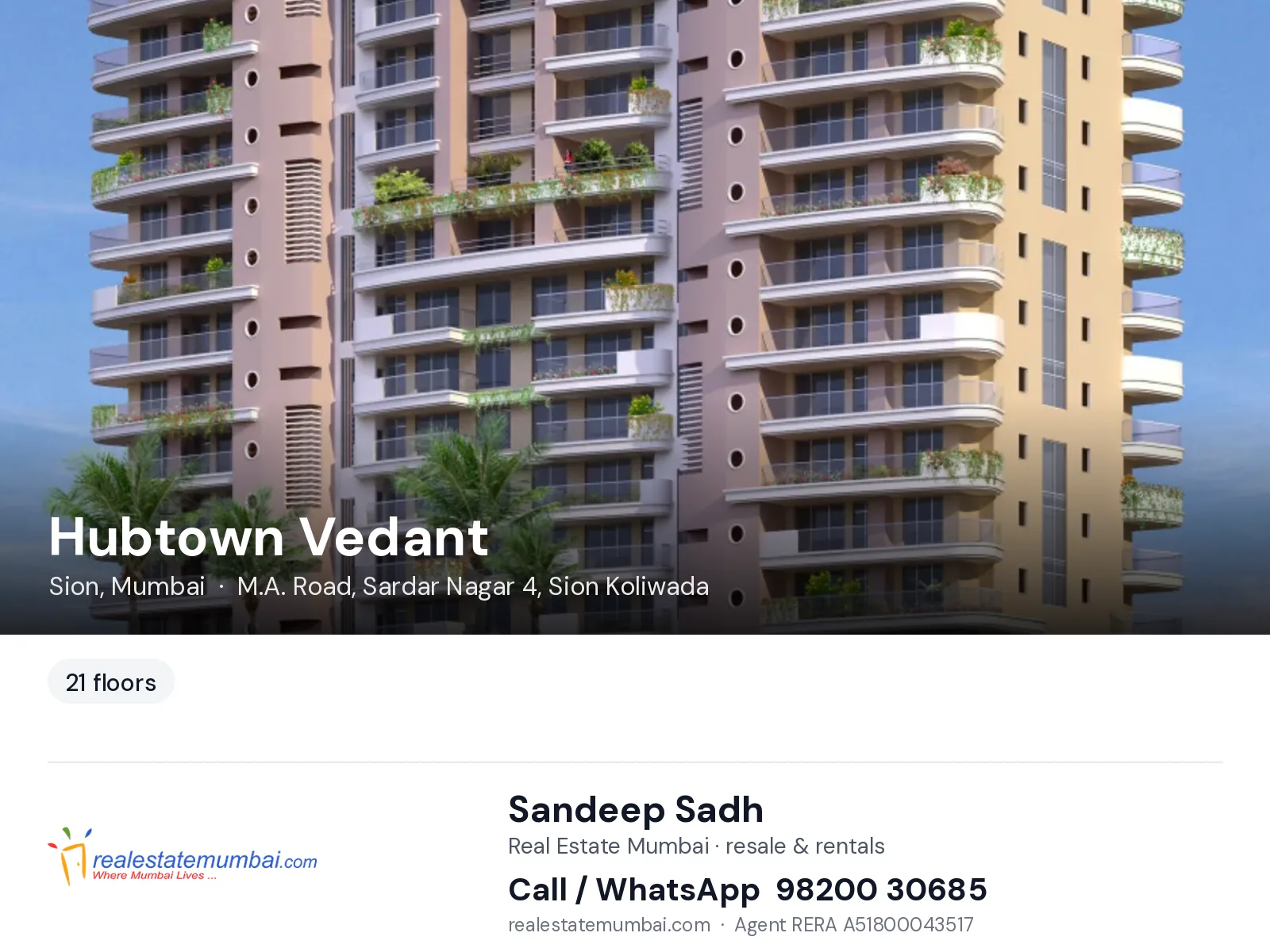 Hubtown Vedant, Sion, Mumbai — flats | Real Estate Mumbai, Sandeep Sadh 98200 30685