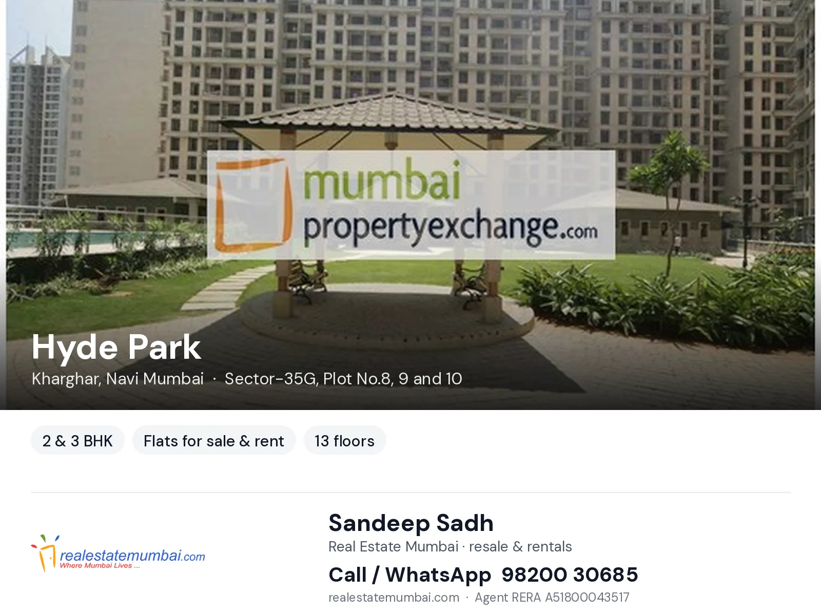 Hyde Park, Kharghar, Navi Mumbai — 2 & 3 BHK flats for sale & rent | Real Estate Mumbai, Sandeep Sadh 98200 30685