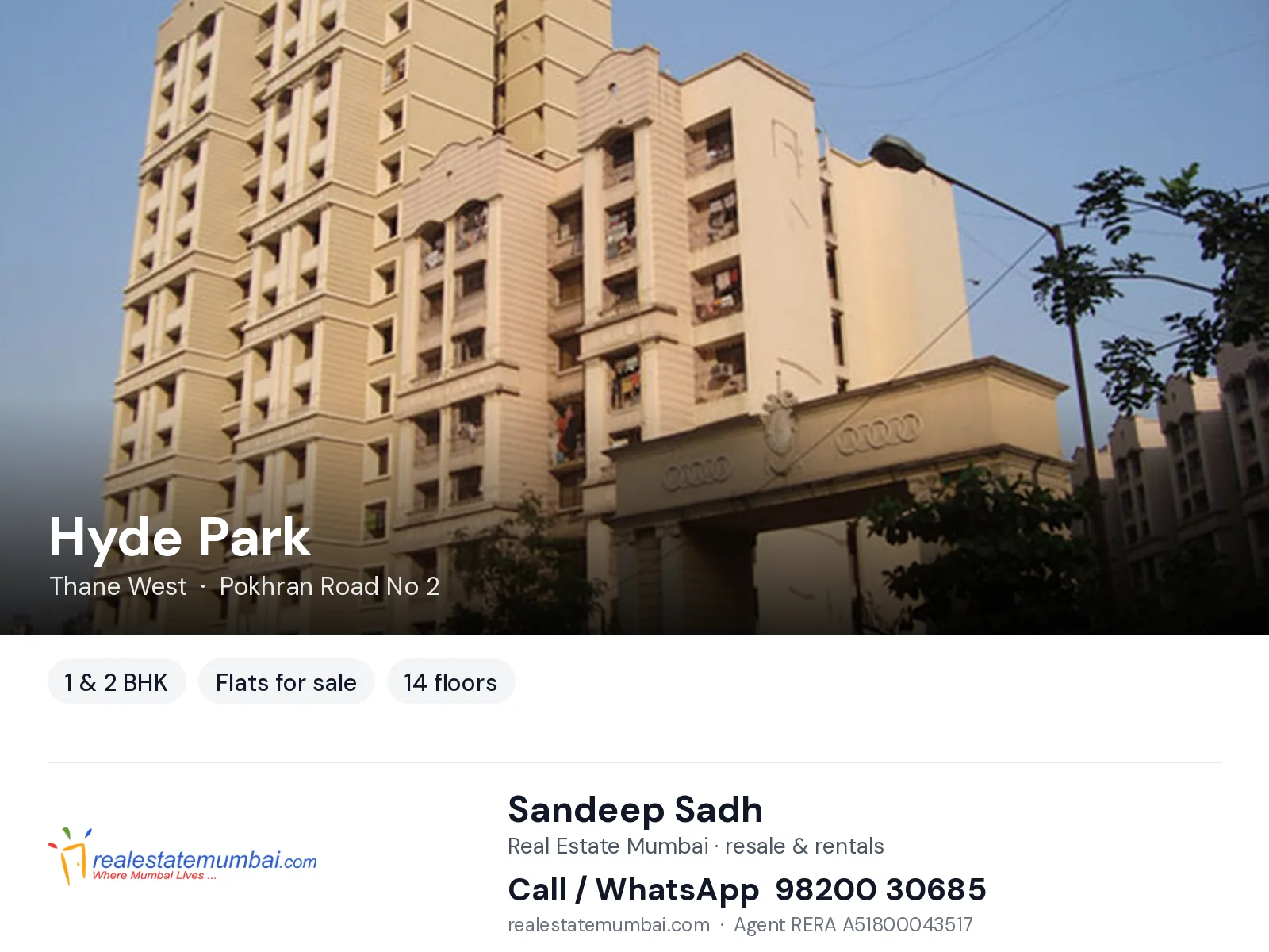 Hyde Park, Thane West — 1 & 2 BHK flats for sale | Real Estate Mumbai, Sandeep Sadh 98200 30685