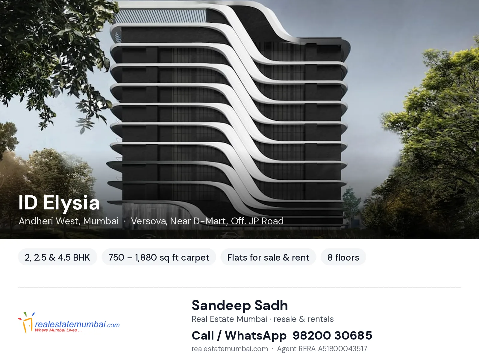ID Elysia, Andheri West, Mumbai — 2, 2.5 & 4.5 BHK flats for sale & rent | Real Estate Mumbai, Sandeep Sadh 98200 30685