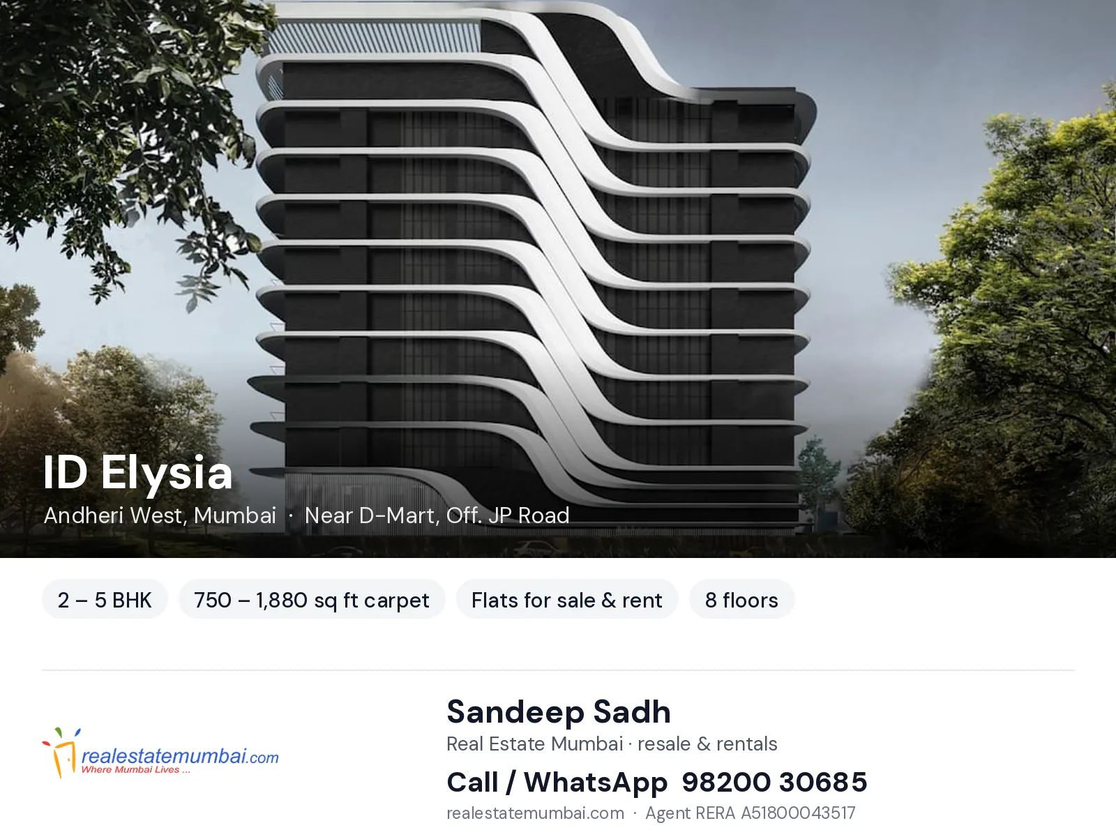 ID Elysia, Andheri West, Mumbai — 2 – 5 BHK flats for sale & rent | Real Estate Mumbai, Sandeep Sadh 98200 30685