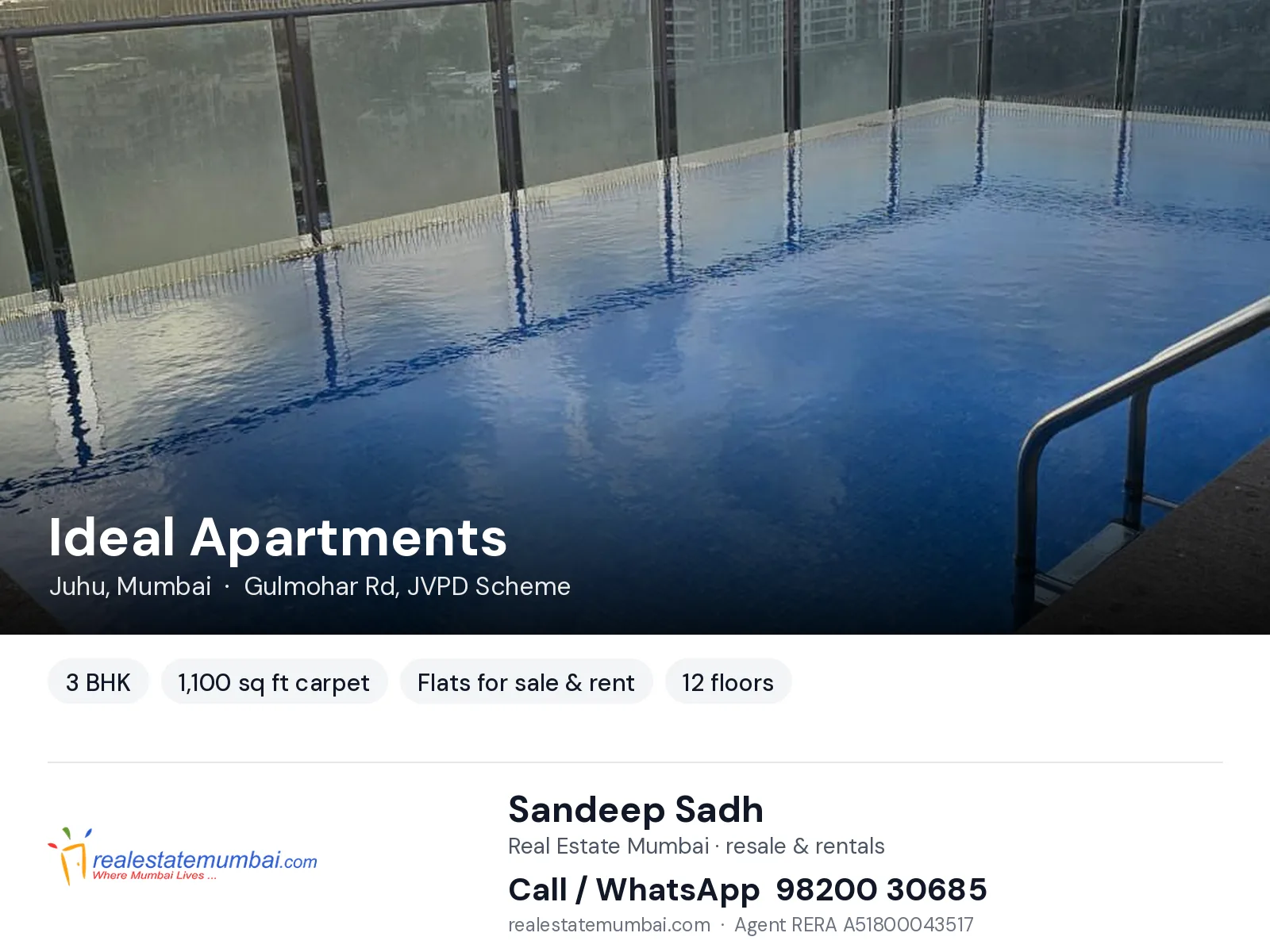 Ideal Apartments, Juhu, Mumbai — 3 BHK flats for sale & rent | Real Estate Mumbai, Sandeep Sadh 98200 30685