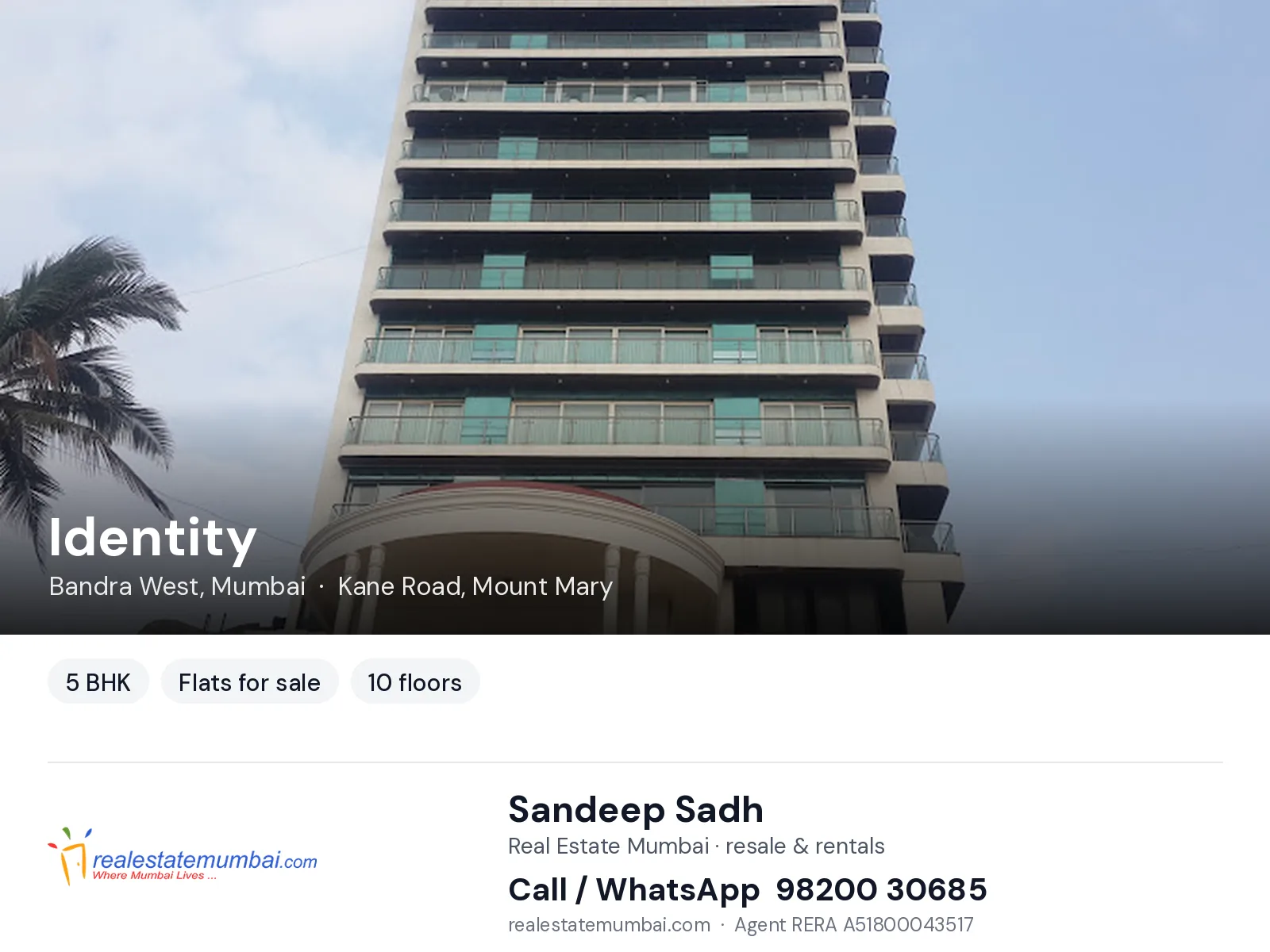Identity, Bandra West, Mumbai — 5 BHK flats for sale | Real Estate Mumbai, Sandeep Sadh 98200 30685