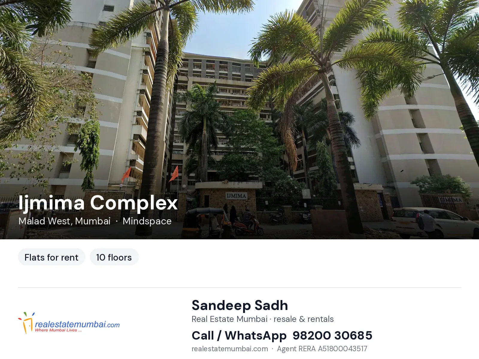 Ijmima Complex, Malad West, Mumbai — flats for rent | Real Estate Mumbai, Sandeep Sadh 98200 30685