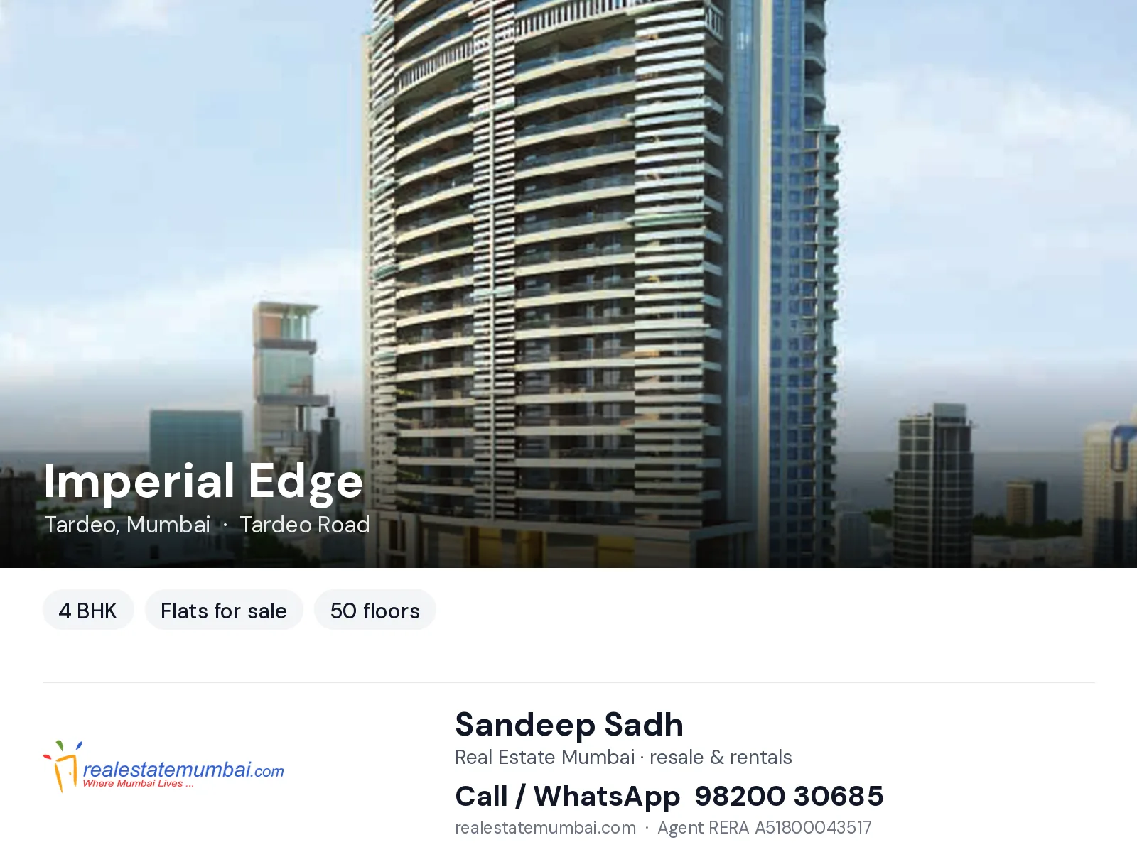 Imperial Edge, Tardeo, Mumbai — 4 BHK flats for sale | Real Estate Mumbai, Sandeep Sadh 98200 30685