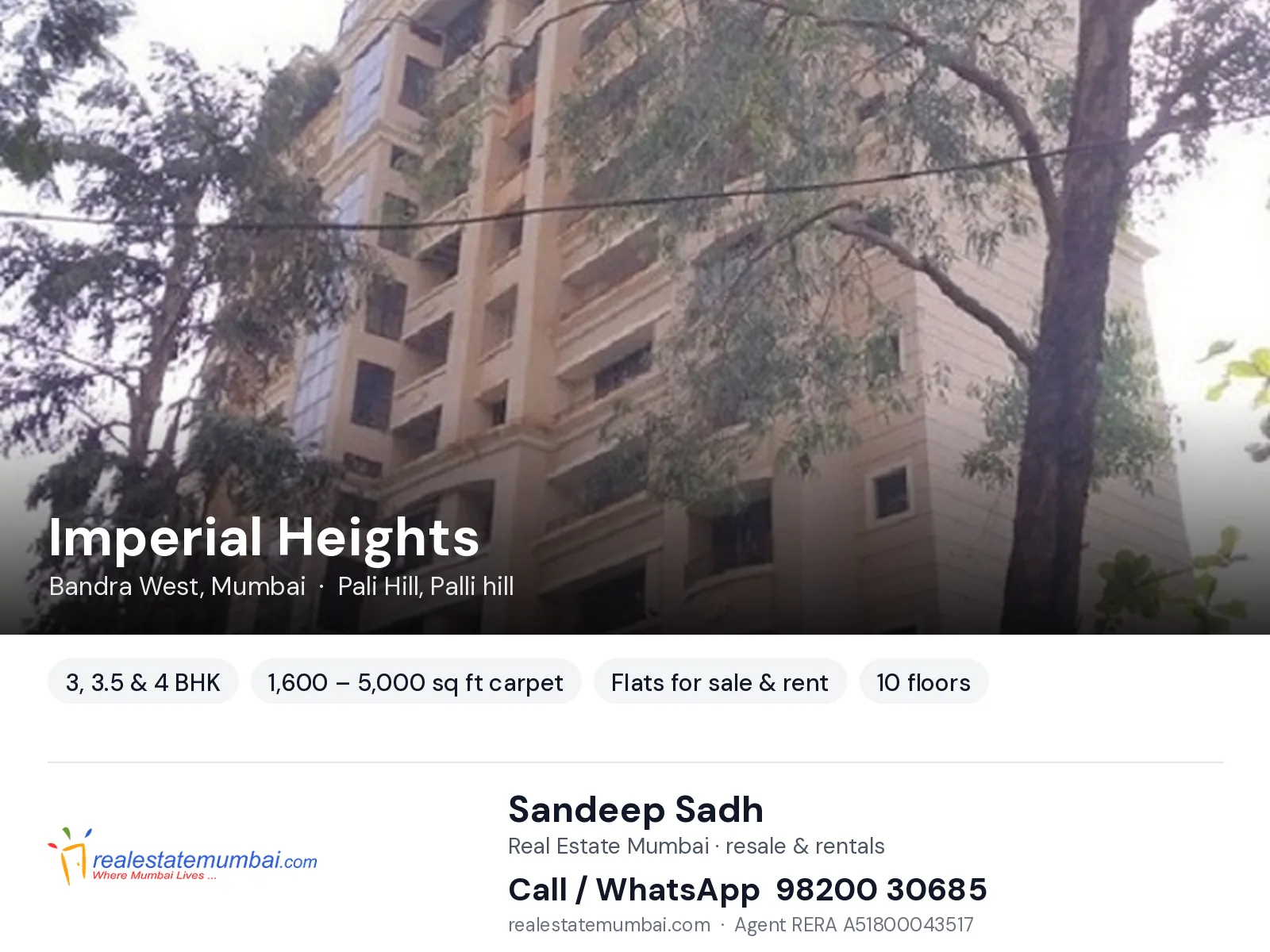 Imperial Heights, Bandra West, Mumbai — 3, 3.5 & 4 BHK flats for sale & rent | Real Estate Mumbai, Sandeep Sadh 98200 30685