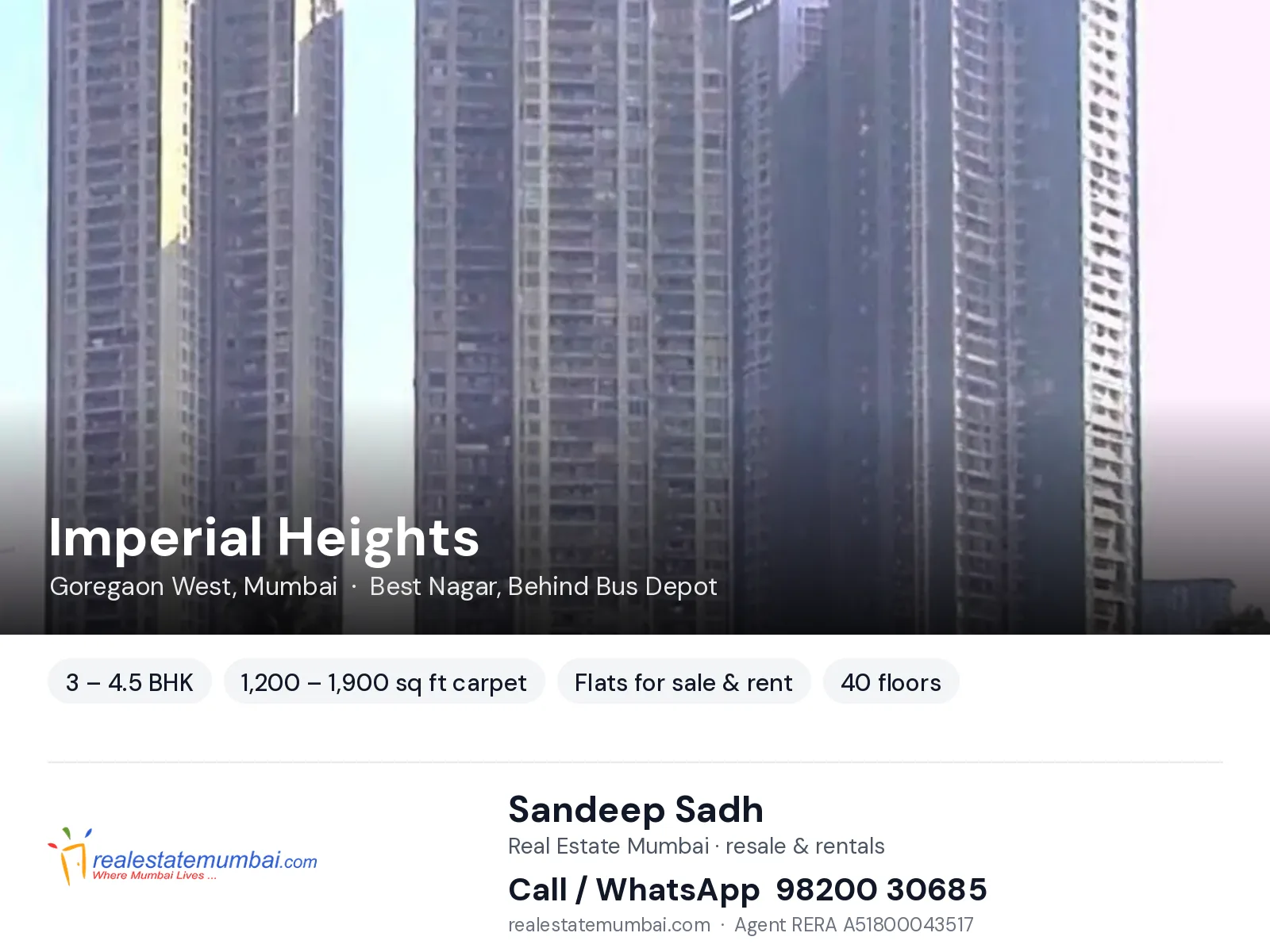 Imperial Heights, Goregaon West, Mumbai — 3 – 4.5 BHK flats for sale & rent | Real Estate Mumbai, Sandeep Sadh 98200 30685