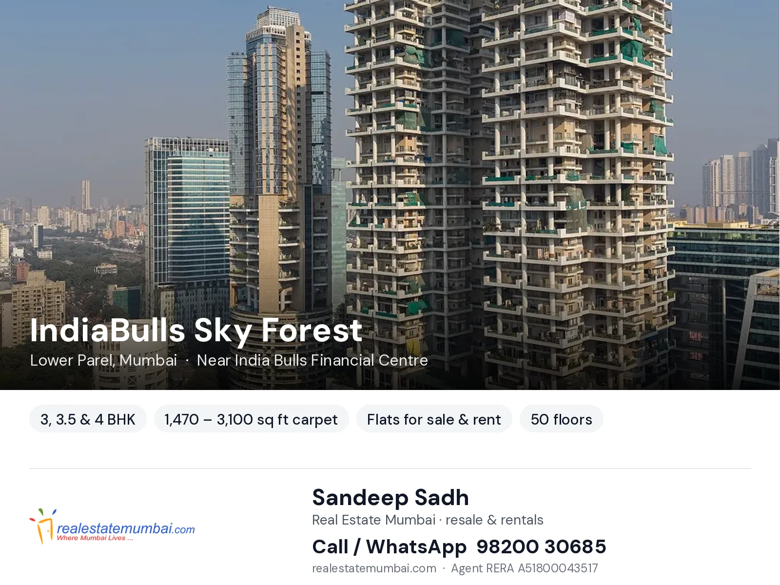 IndiaBulls Sky Forest, Lower Parel, Mumbai — 3, 3.5 & 4 BHK flats for sale & rent | Real Estate Mumbai, Sandeep Sadh 98200 30685