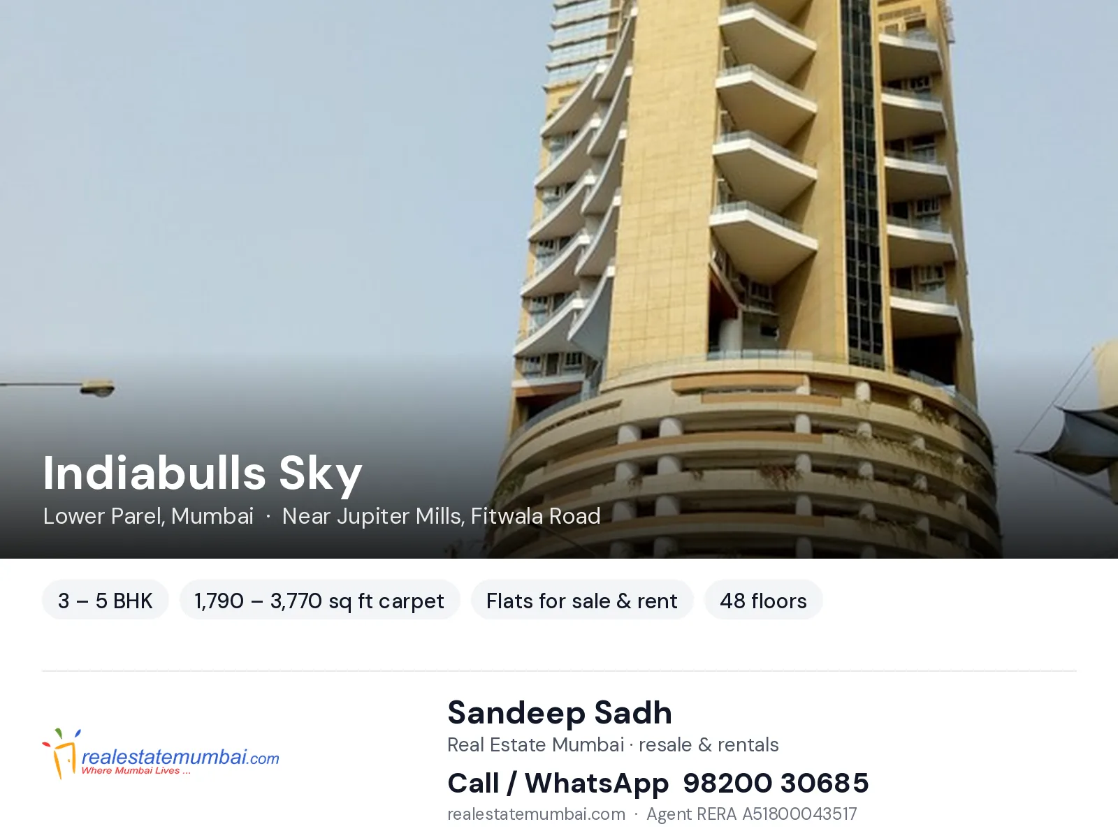 Indiabulls Sky, Lower Parel, Mumbai — 3 – 5 BHK flats for sale & rent | Real Estate Mumbai, Sandeep Sadh 98200 30685