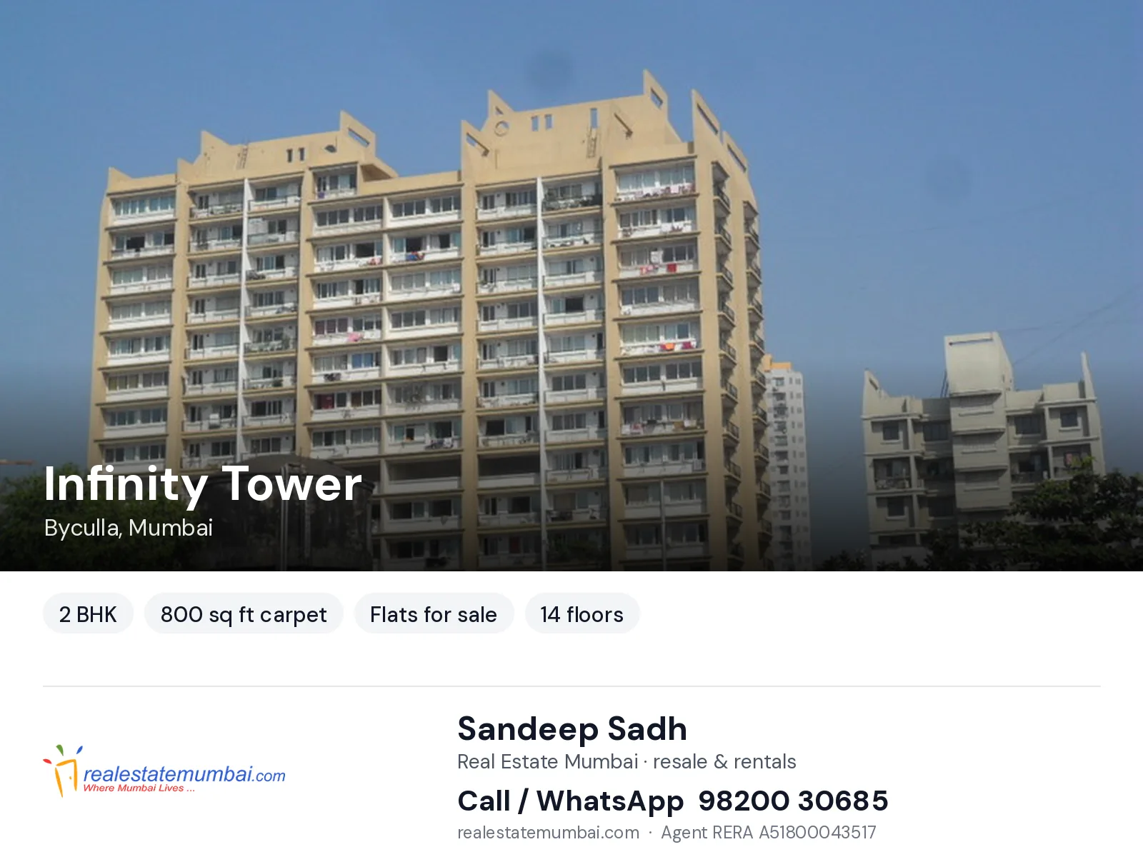 Infinity Tower, Byculla, Mumbai — 2 BHK flats for sale | Real Estate Mumbai, Sandeep Sadh 98200 30685