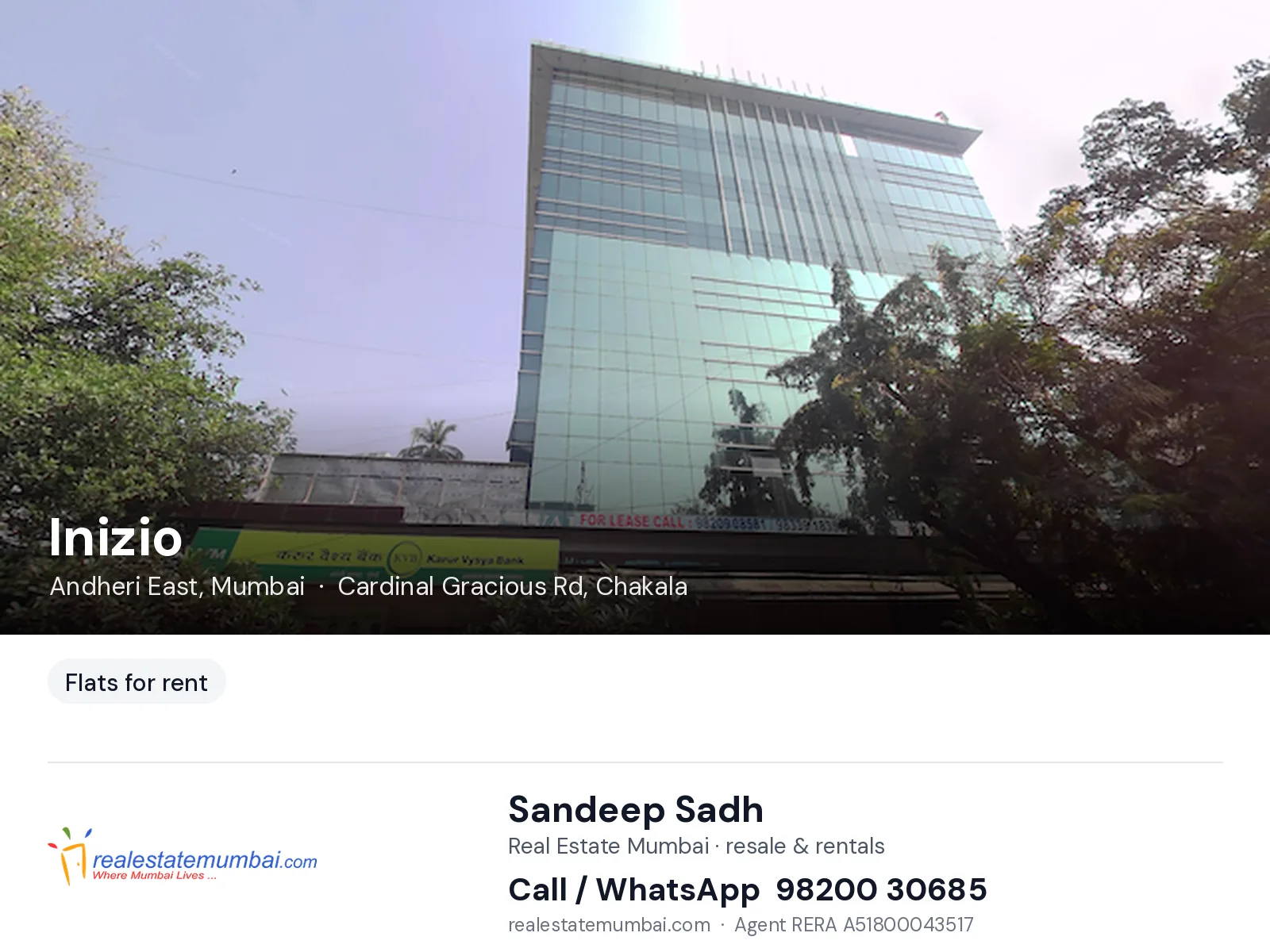 Inizio, Andheri East, Mumbai — flats for rent | Real Estate Mumbai, Sandeep Sadh 98200 30685