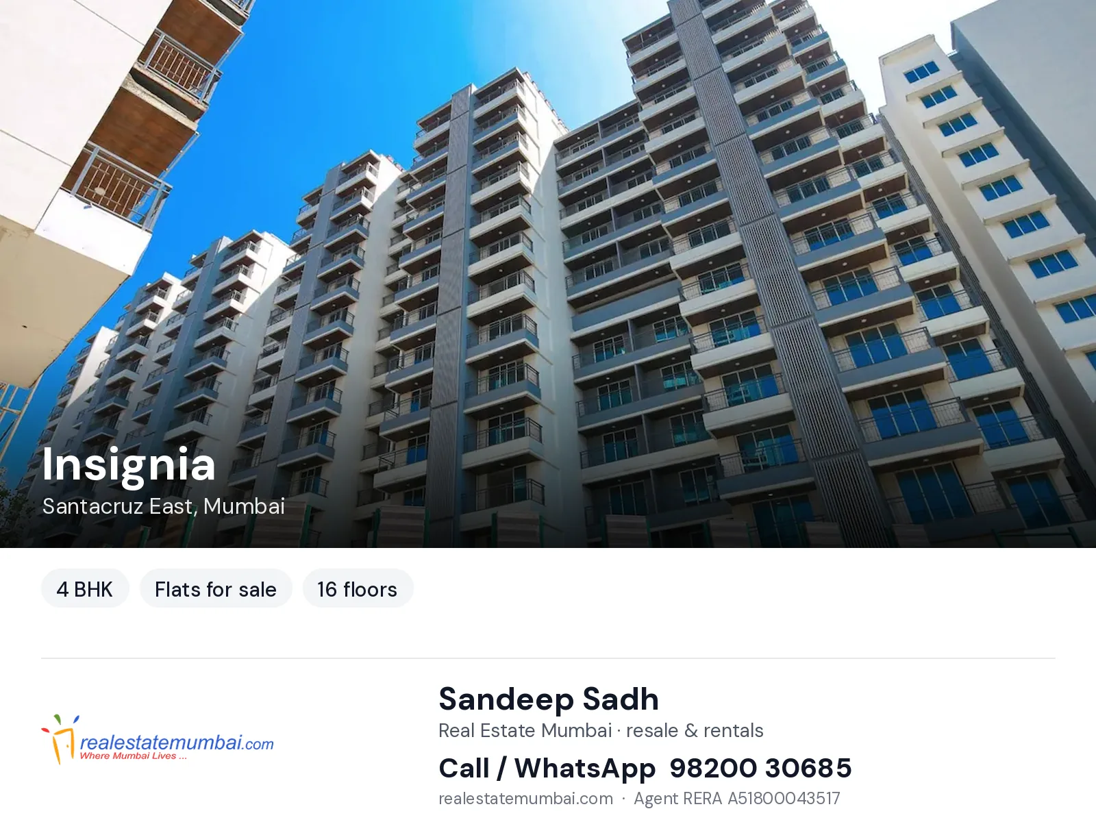 Insignia, Santacruz East, Mumbai — 4 BHK flats for sale | Real Estate Mumbai, Sandeep Sadh 98200 30685