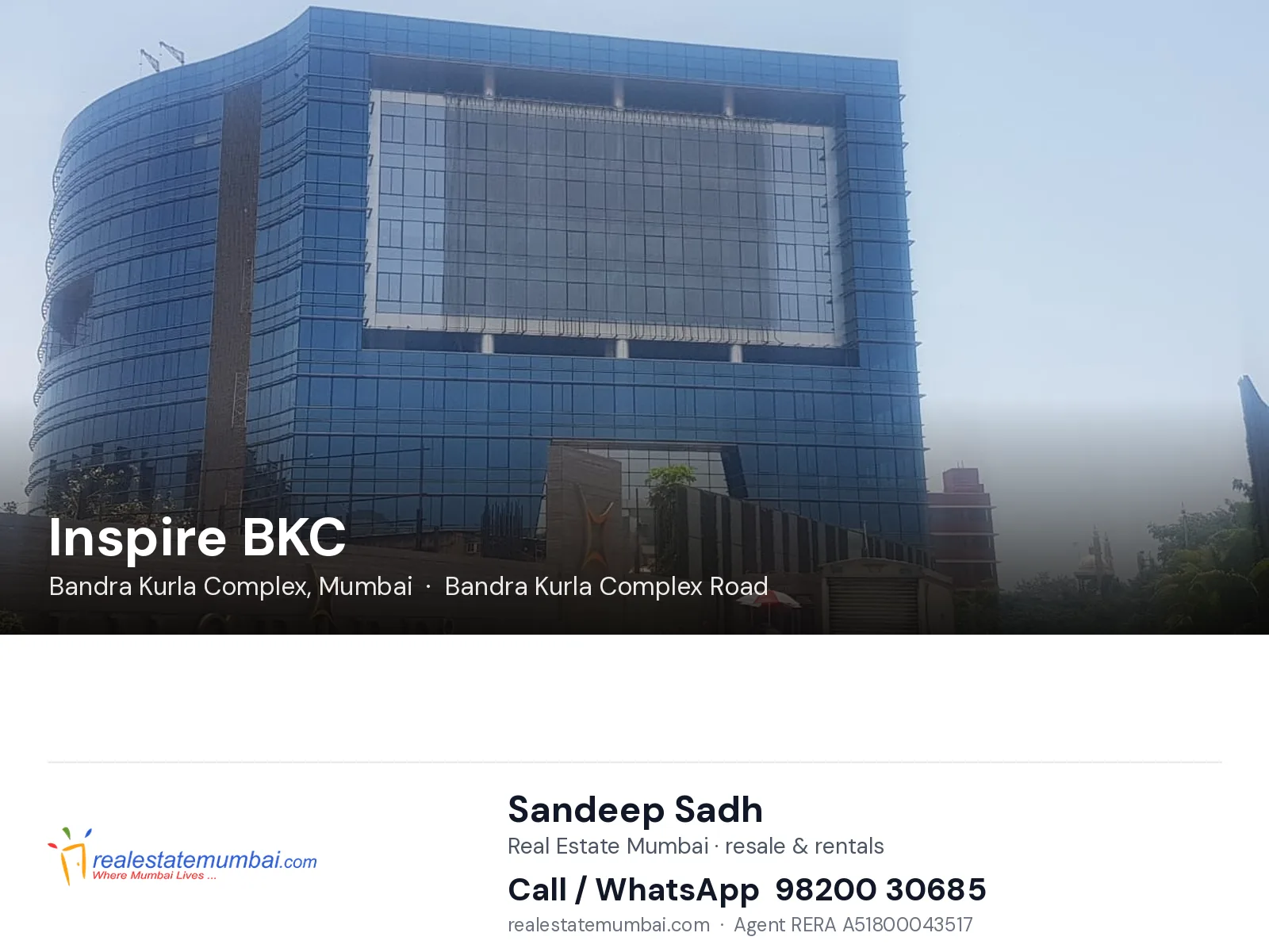 Inspire BKC, Bandra Kurla Complex, Mumbai — flats | Real Estate Mumbai, Sandeep Sadh 98200 30685