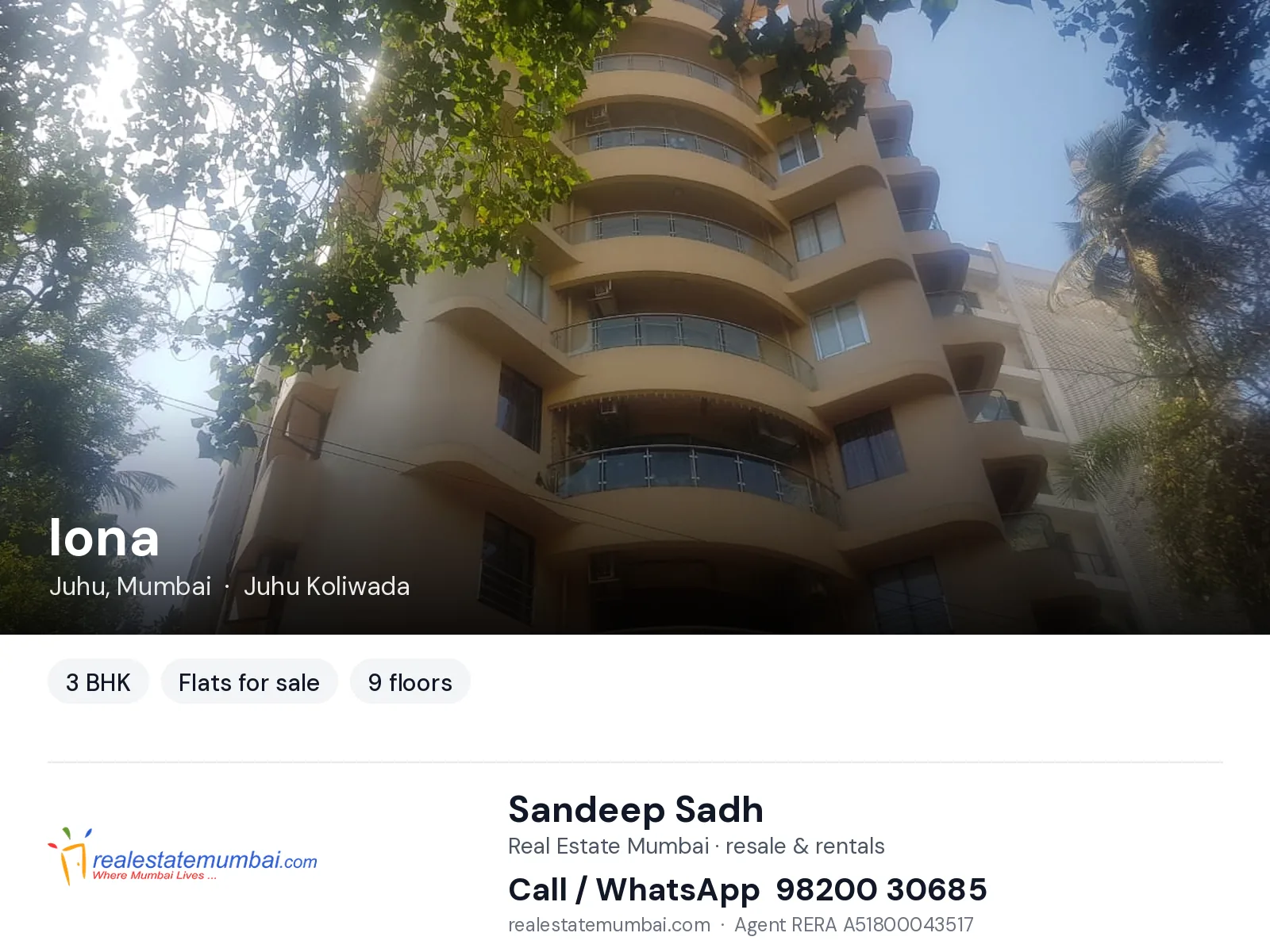 Iona, Juhu, Mumbai — 3 BHK flats for sale | Real Estate Mumbai, Sandeep Sadh 98200 30685