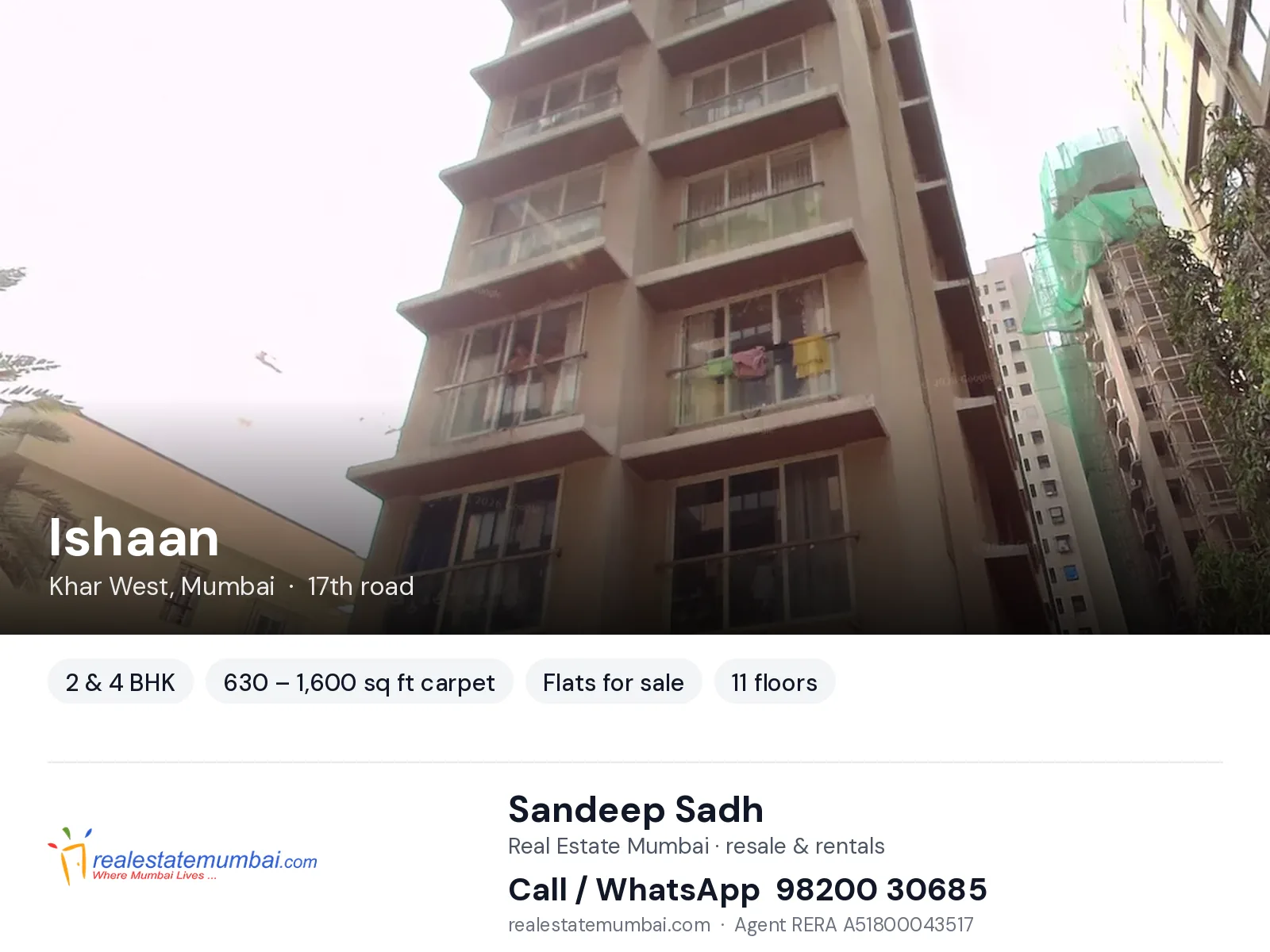 Ishaan, Khar West, Mumbai — 2 & 4 BHK flats for sale | Real Estate Mumbai, Sandeep Sadh 98200 30685