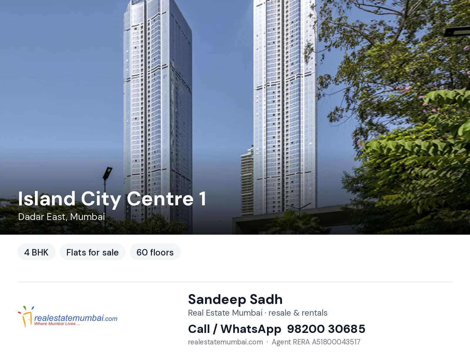 Island City Centre 1, Dadar East, Mumbai — 4 BHK flats for sale | Real Estate Mumbai, Sandeep Sadh 98200 30685
