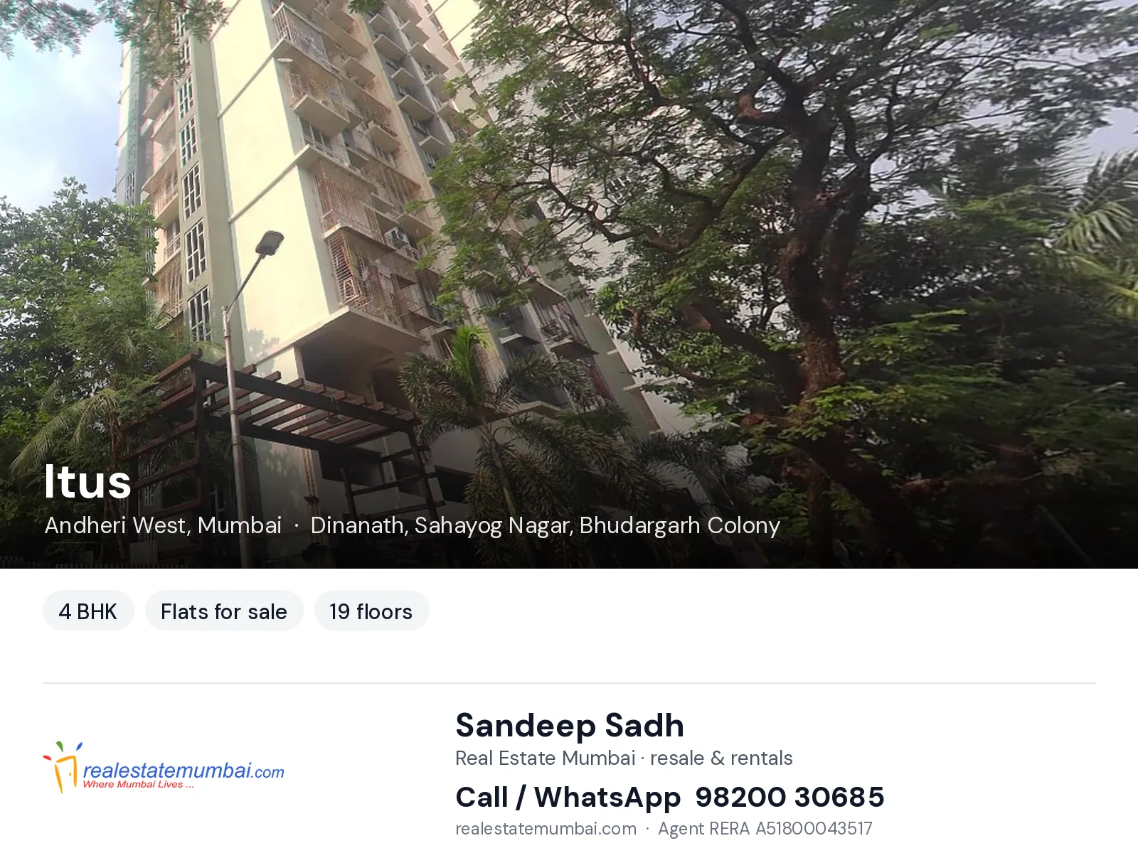 Itus, Andheri West, Mumbai — 4 BHK flats for sale | Real Estate Mumbai, Sandeep Sadh 98200 30685