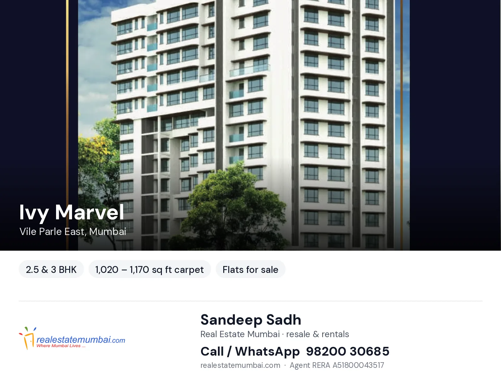 Ivy Marvel, Vile Parle East, Mumbai — 2.5 & 3 BHK flats for sale | Real Estate Mumbai, Sandeep Sadh 98200 30685